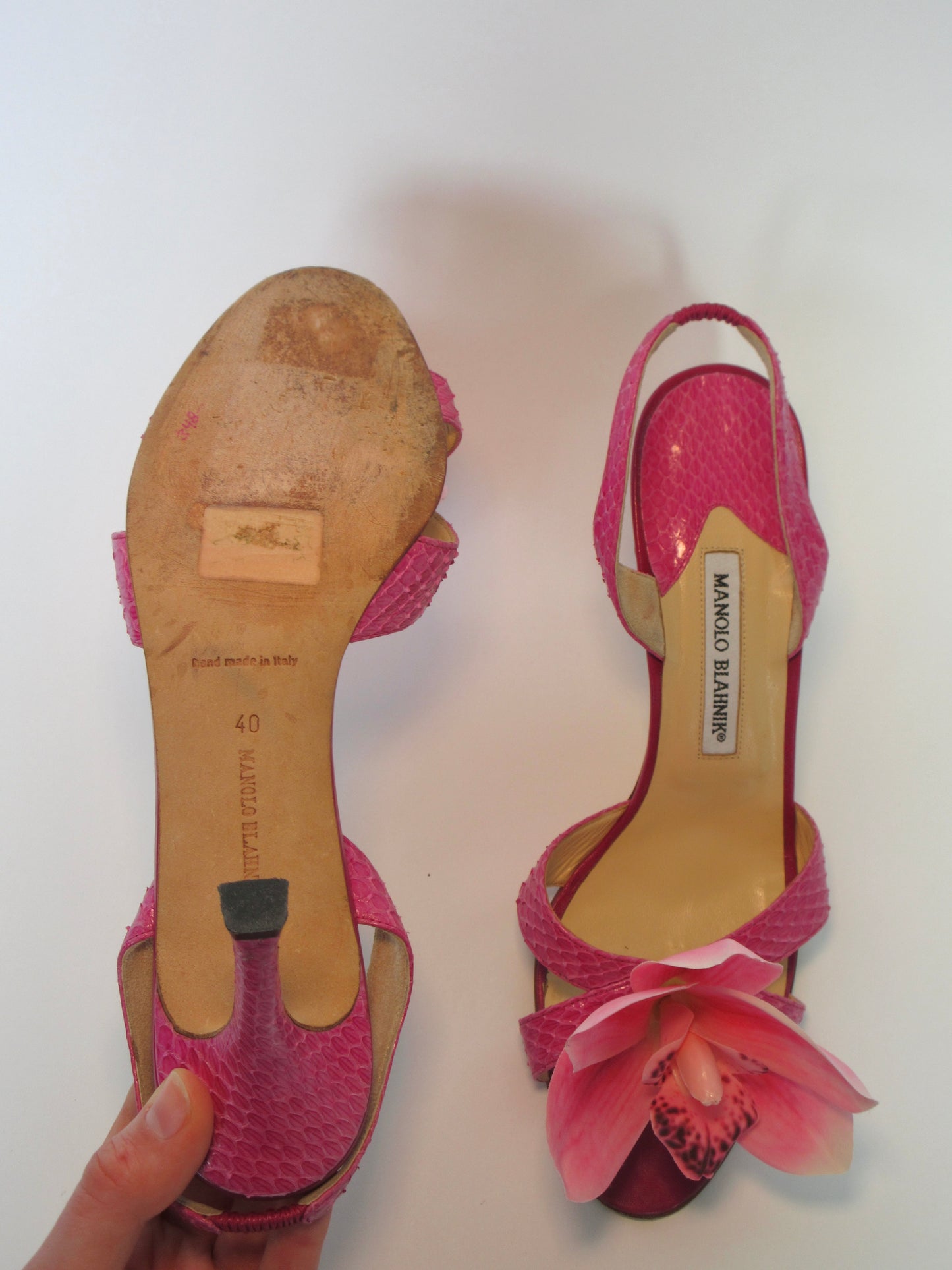 Reworked Upcycled Manolo Blahnik Pink Orchid Heels