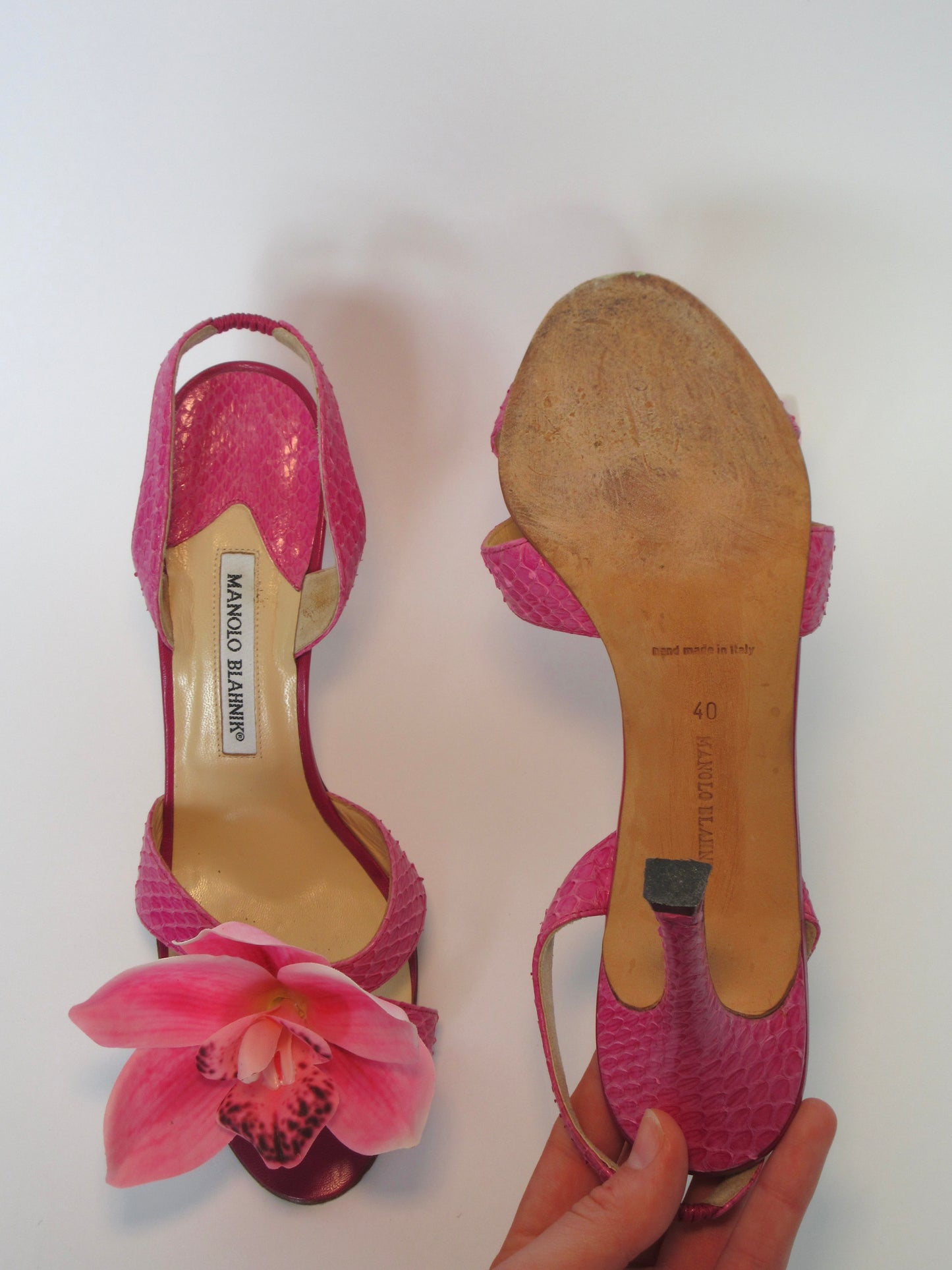 Reworked Upcycled Manolo Blahnik Pink Orchid Heels