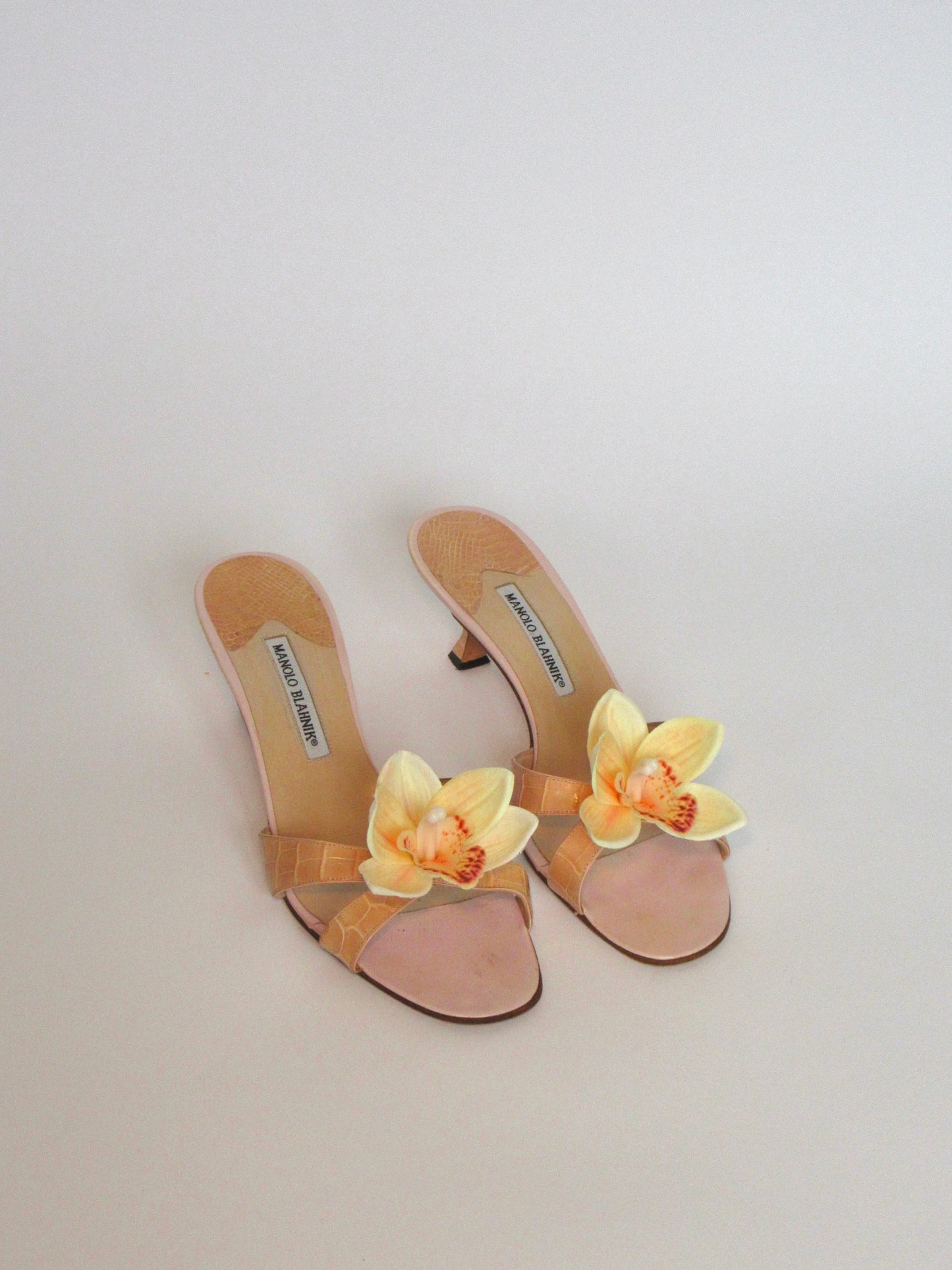 Reworked Upcycled Manolo Blahnik Light Nude Pink Kitten Heels