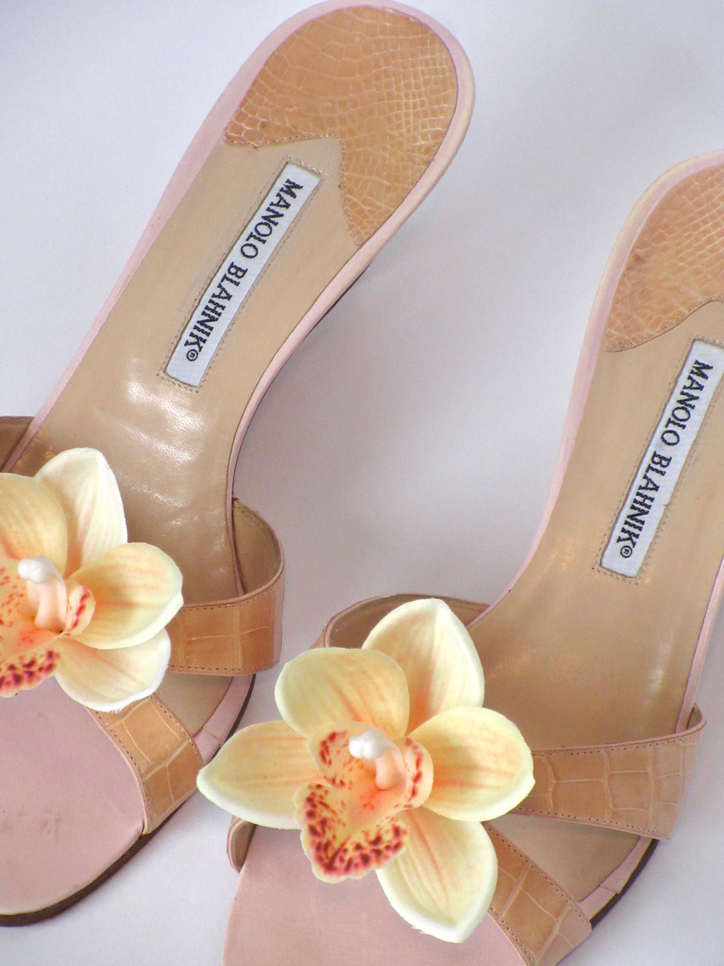 Reworked Upcycled Manolo Blahnik Light Nude Pink Kitten Heels