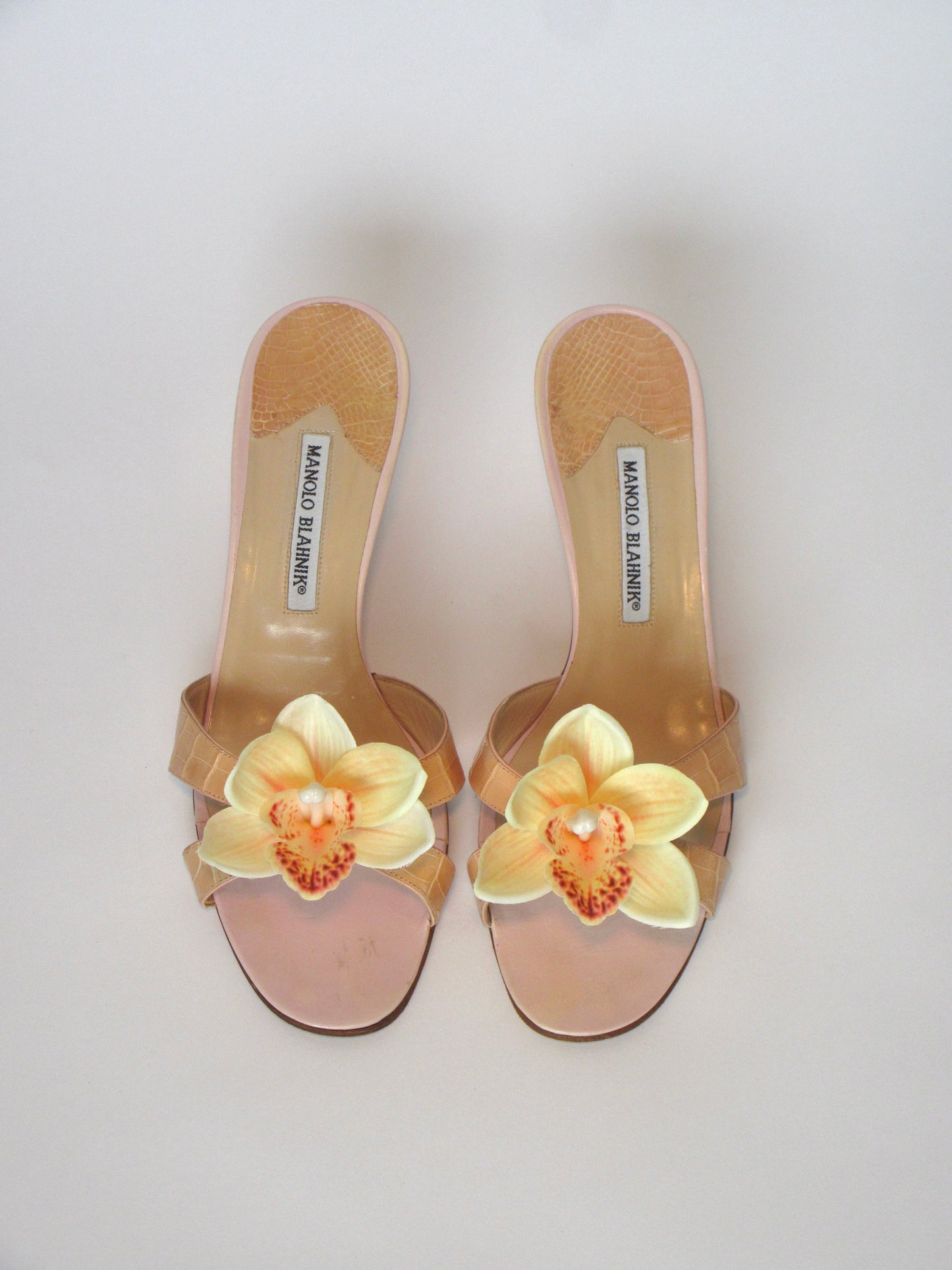 Reworked Upcycled Manolo Blahnik Light Nude Pink Kitten Heels