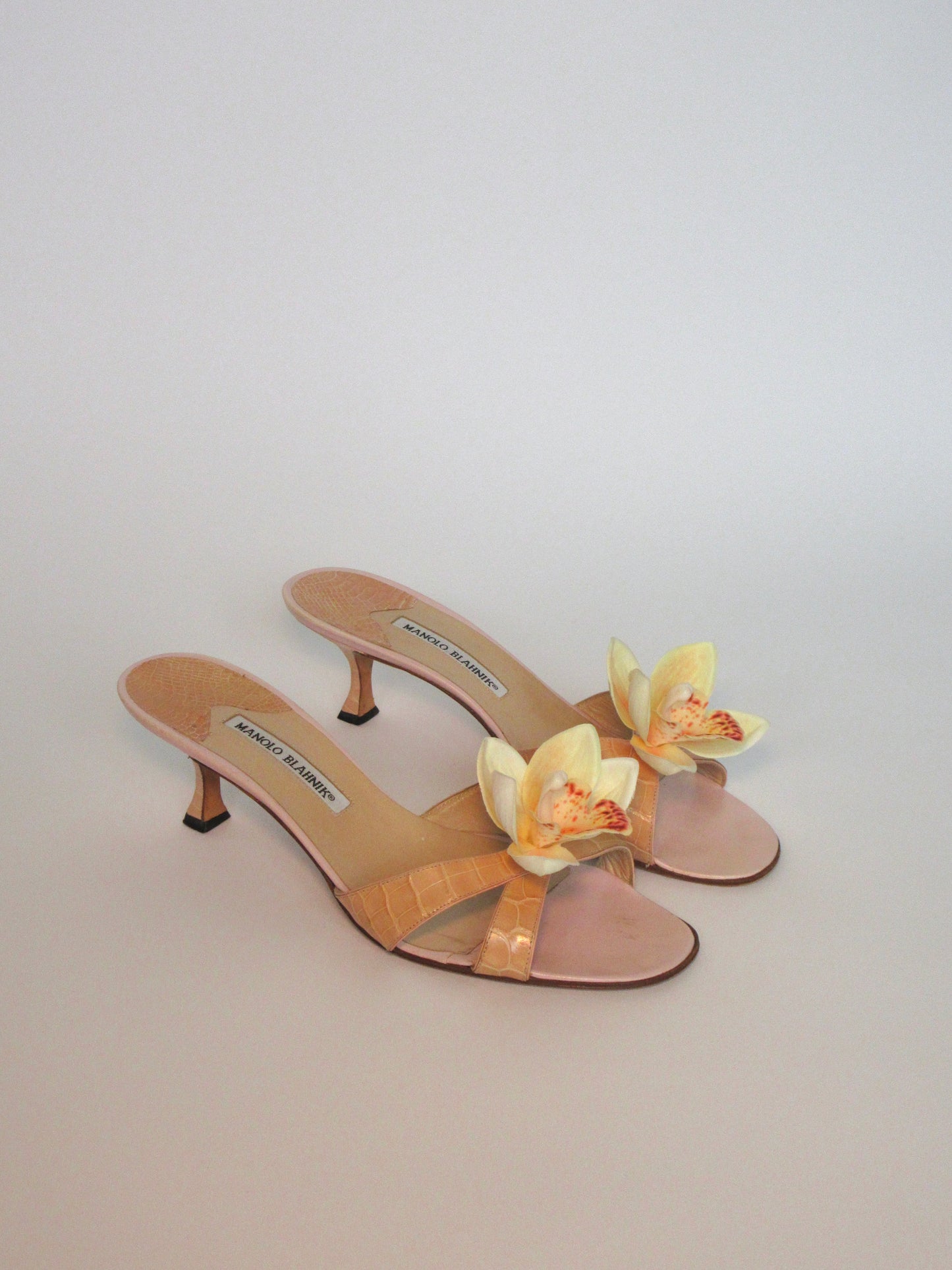 Reworked Upcycled Manolo Blahnik Light Nude Pink Kitten Heels