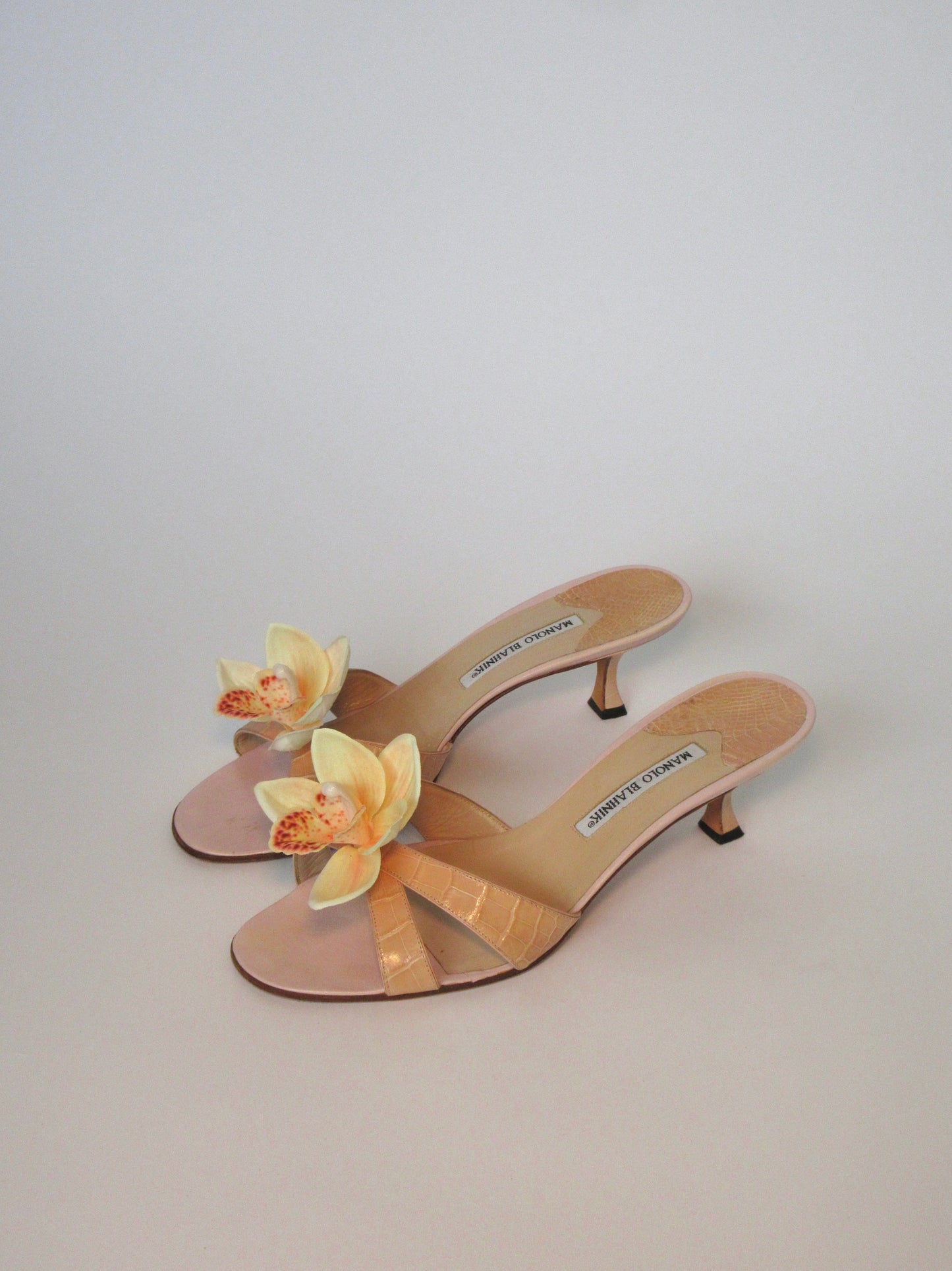 Reworked Upcycled Manolo Blahnik Light Nude Pink Kitten Heels