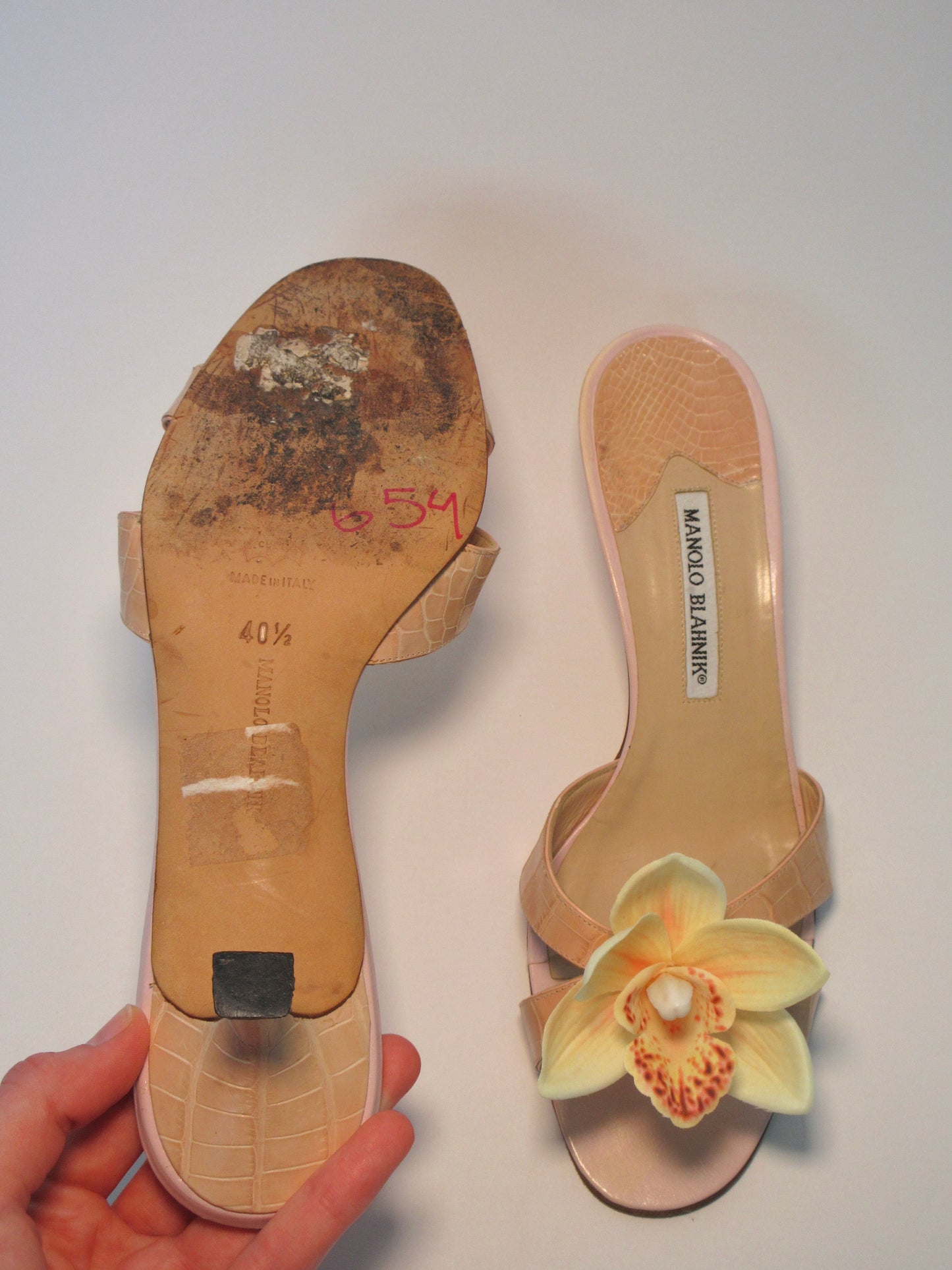 Reworked Upcycled Manolo Blahnik Light Nude Pink Kitten Heels