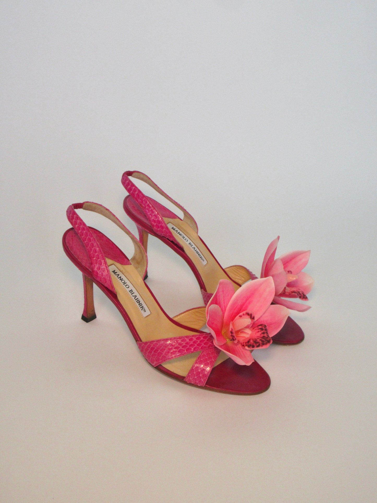 Reworked Upcycled Manolo Blahnik Pink Orchid Heels