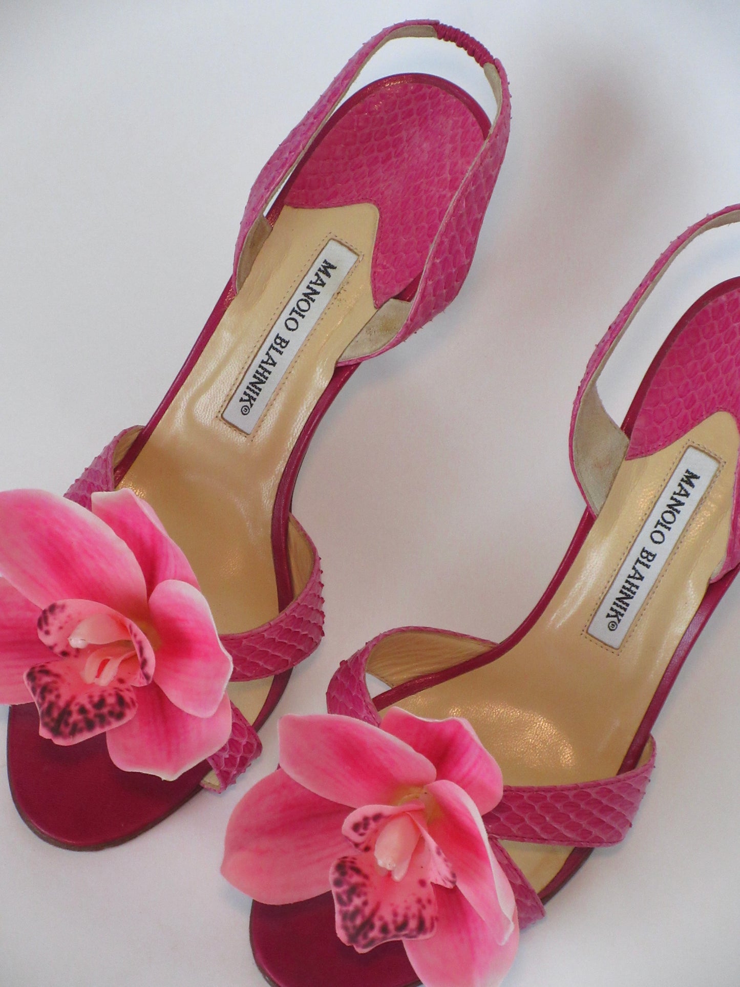 Reworked Upcycled Manolo Blahnik Pink Orchid Heels