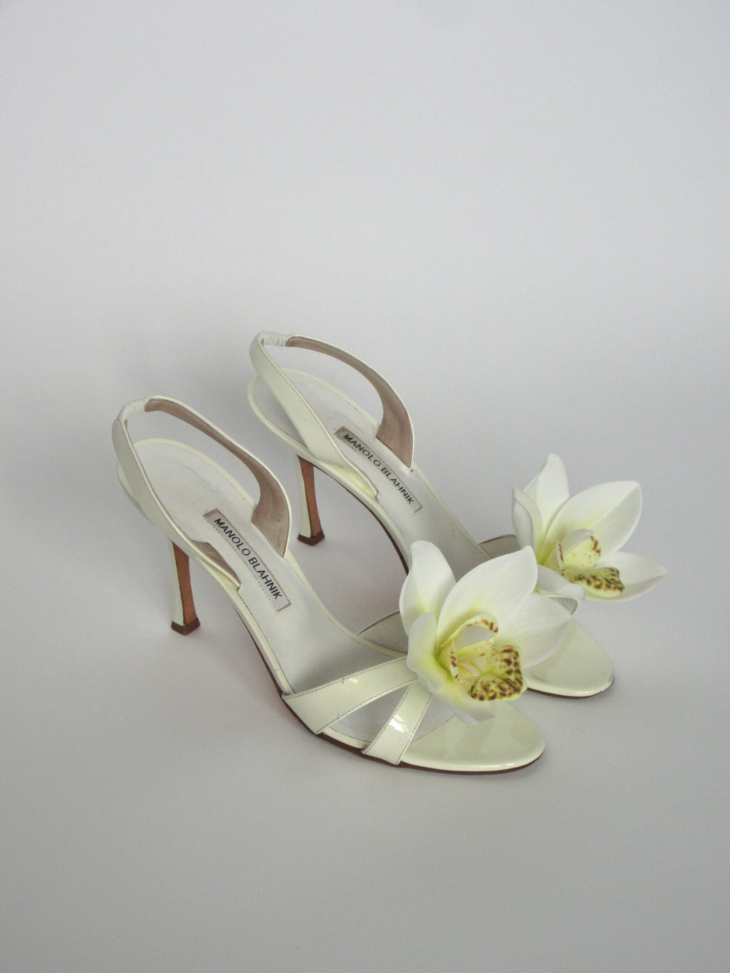 Reworked Upcycled Manolo Blahnik White Orchid Heels