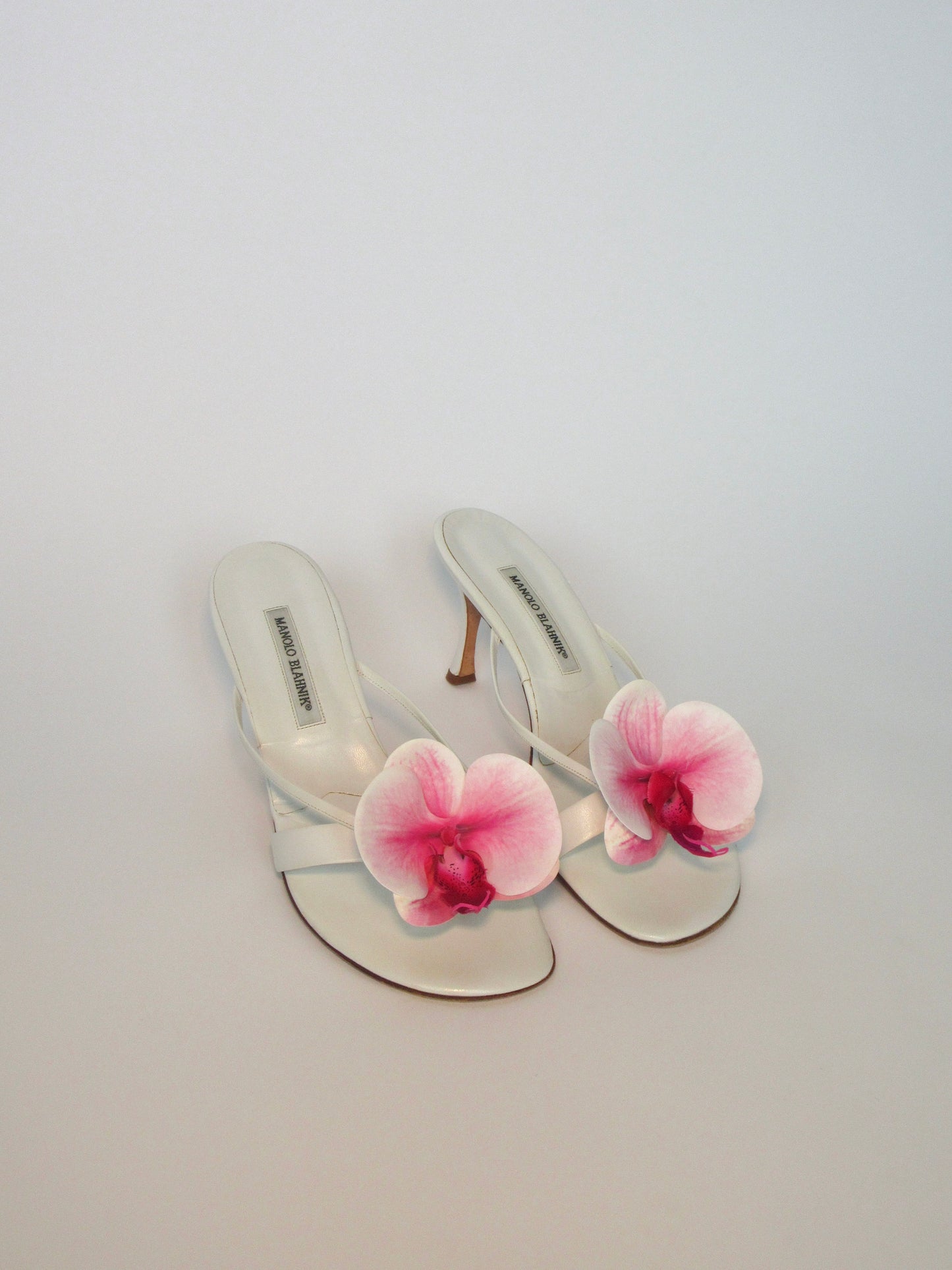 Reworked Upcycled Manolo Blahnik White Pink Orchid Heels