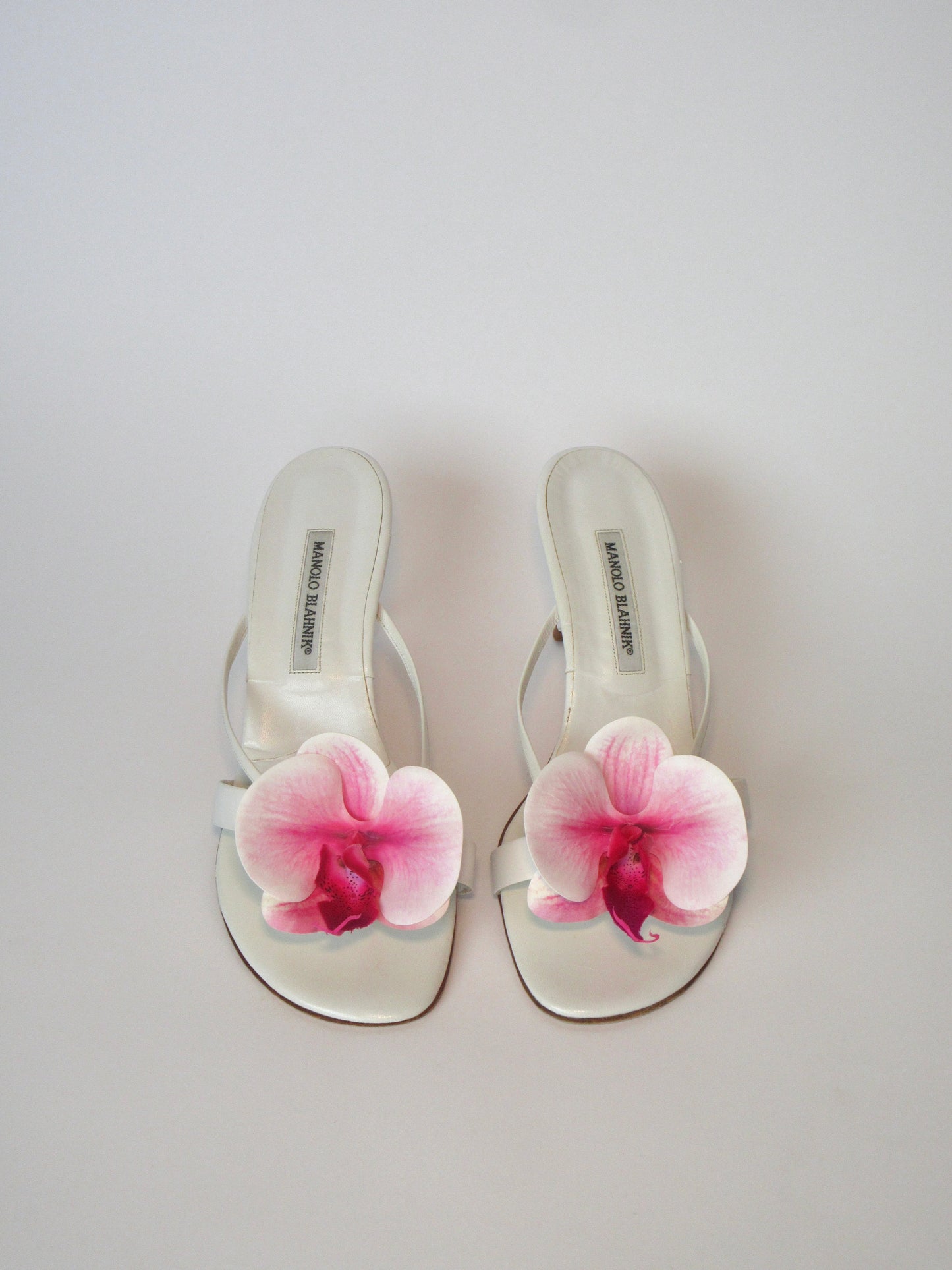 Reworked Upcycled Manolo Blahnik White Pink Orchid Heels