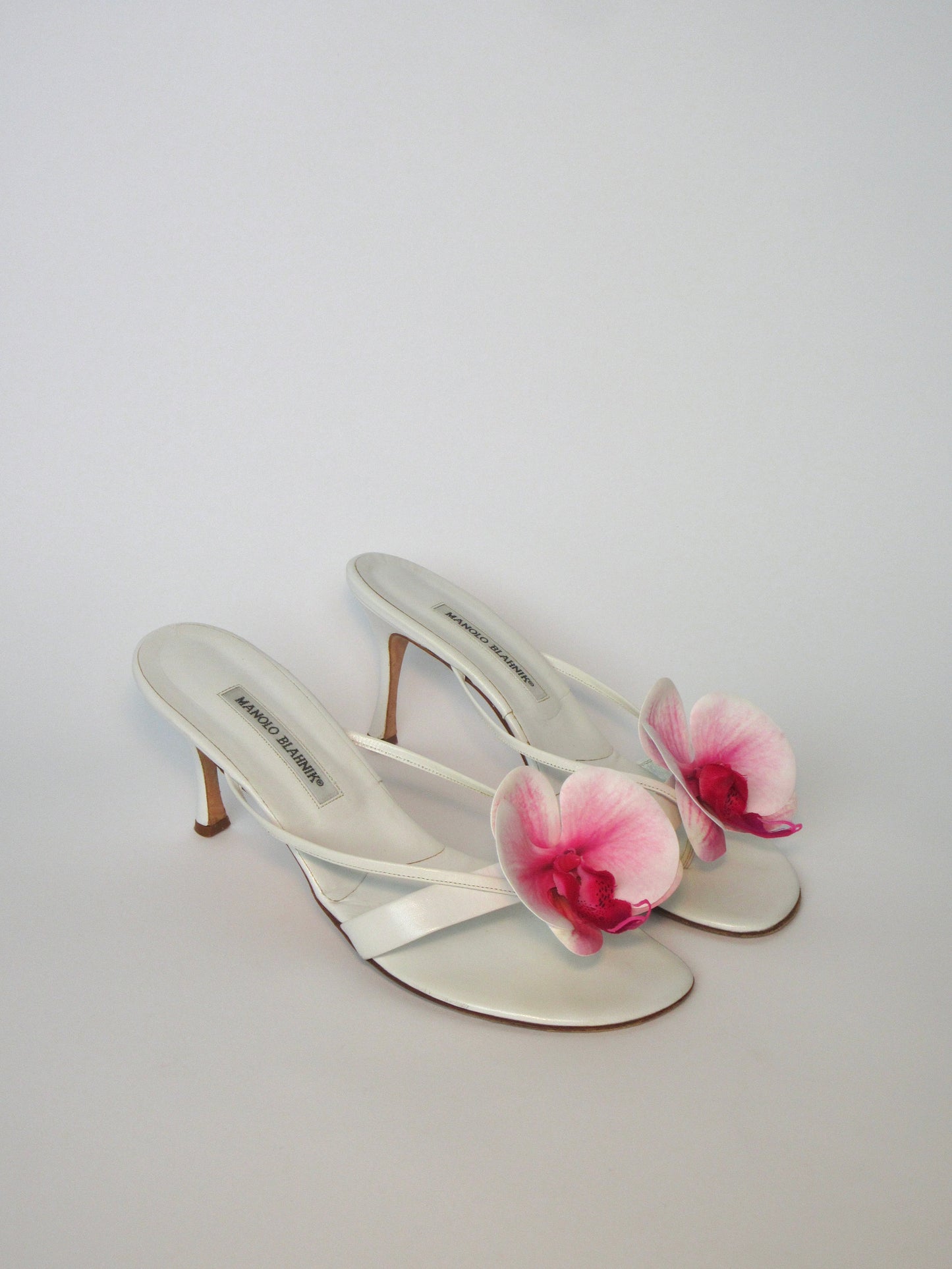 Reworked Upcycled Manolo Blahnik White Pink Orchid Heels