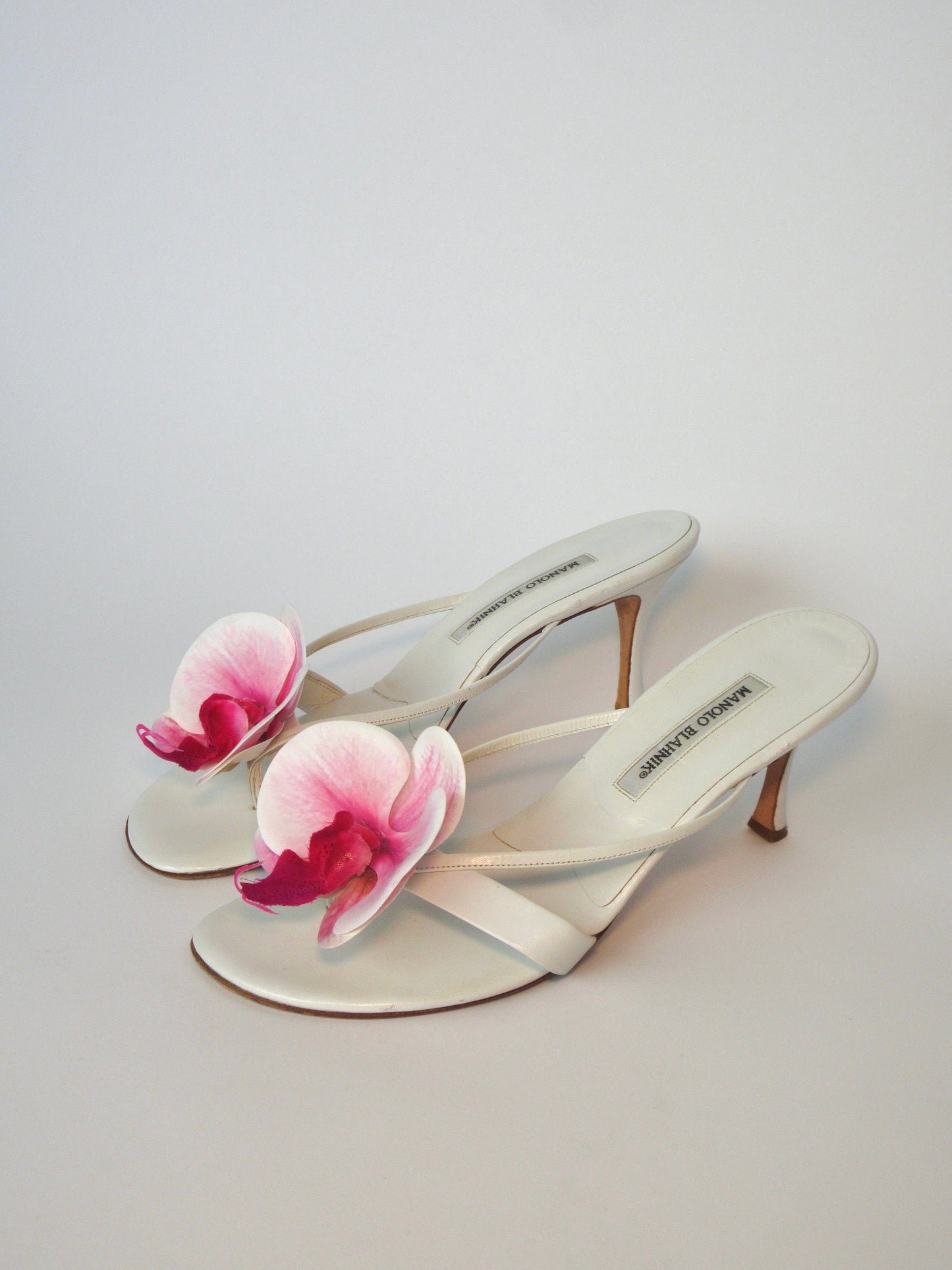 Reworked Upcycled Manolo Blahnik White Pink Orchid Heels