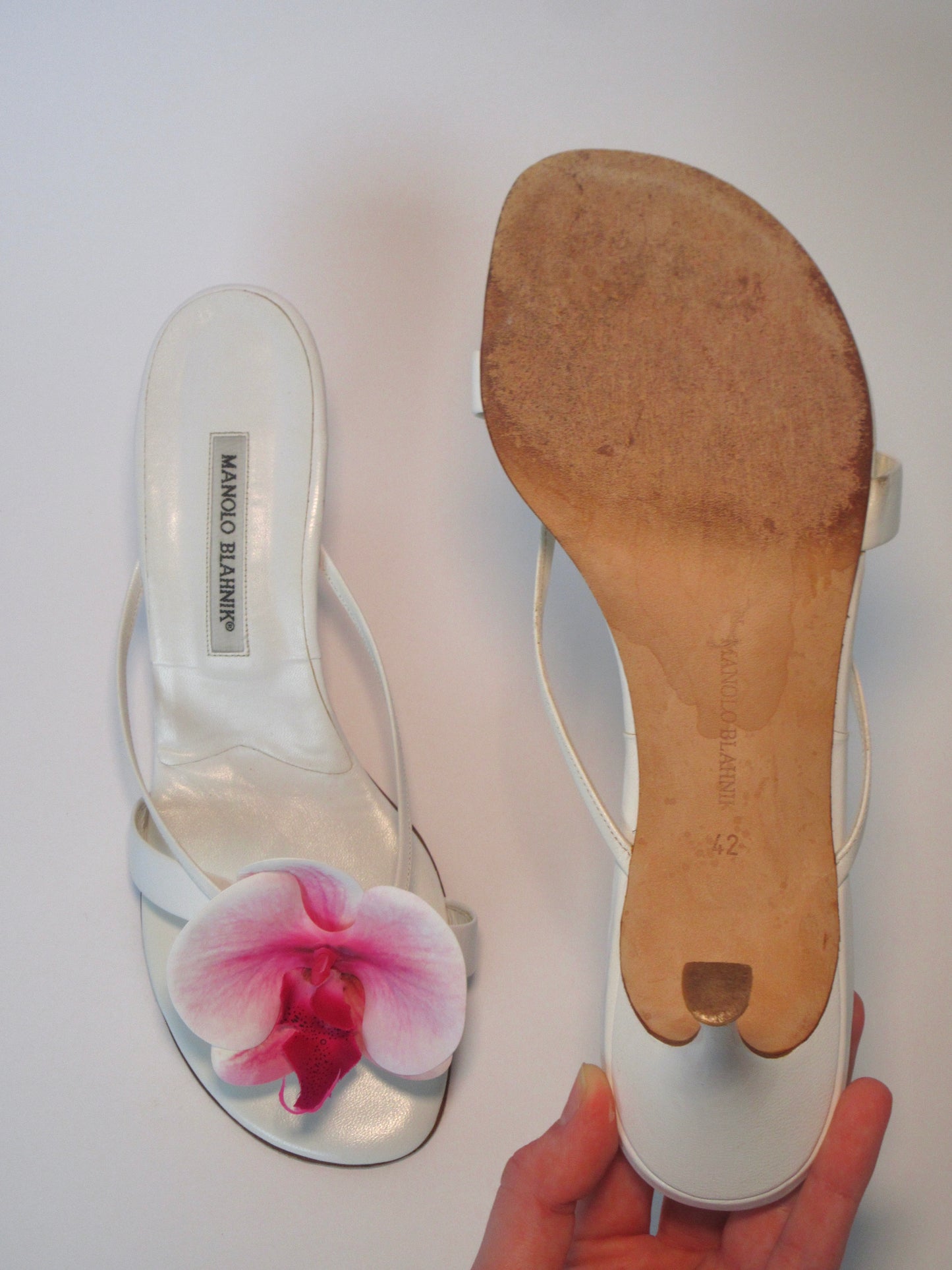 Reworked Upcycled Manolo Blahnik White Pink Orchid Heels