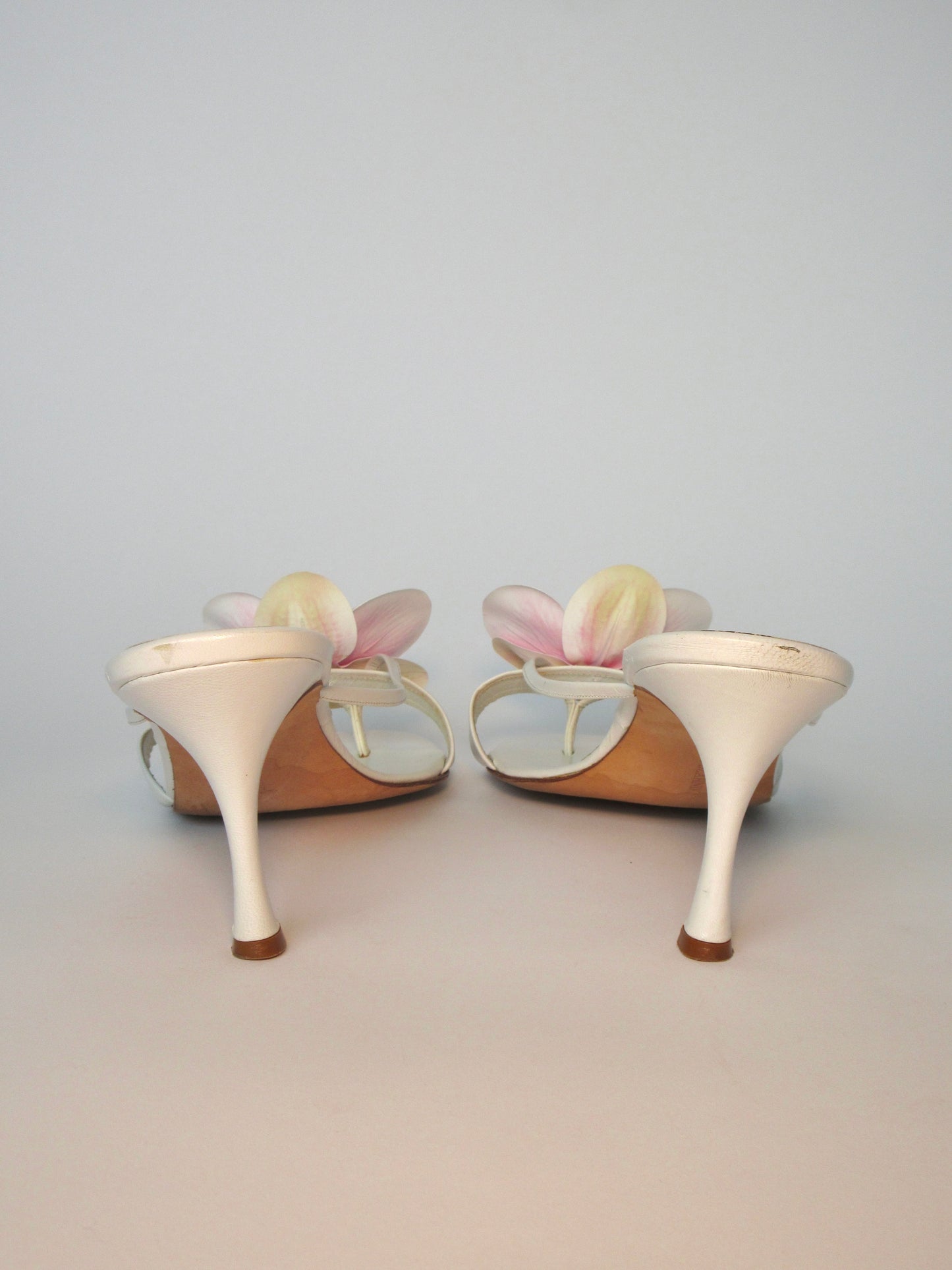 Reworked Upcycled Manolo Blahnik White Pink Orchid Heels