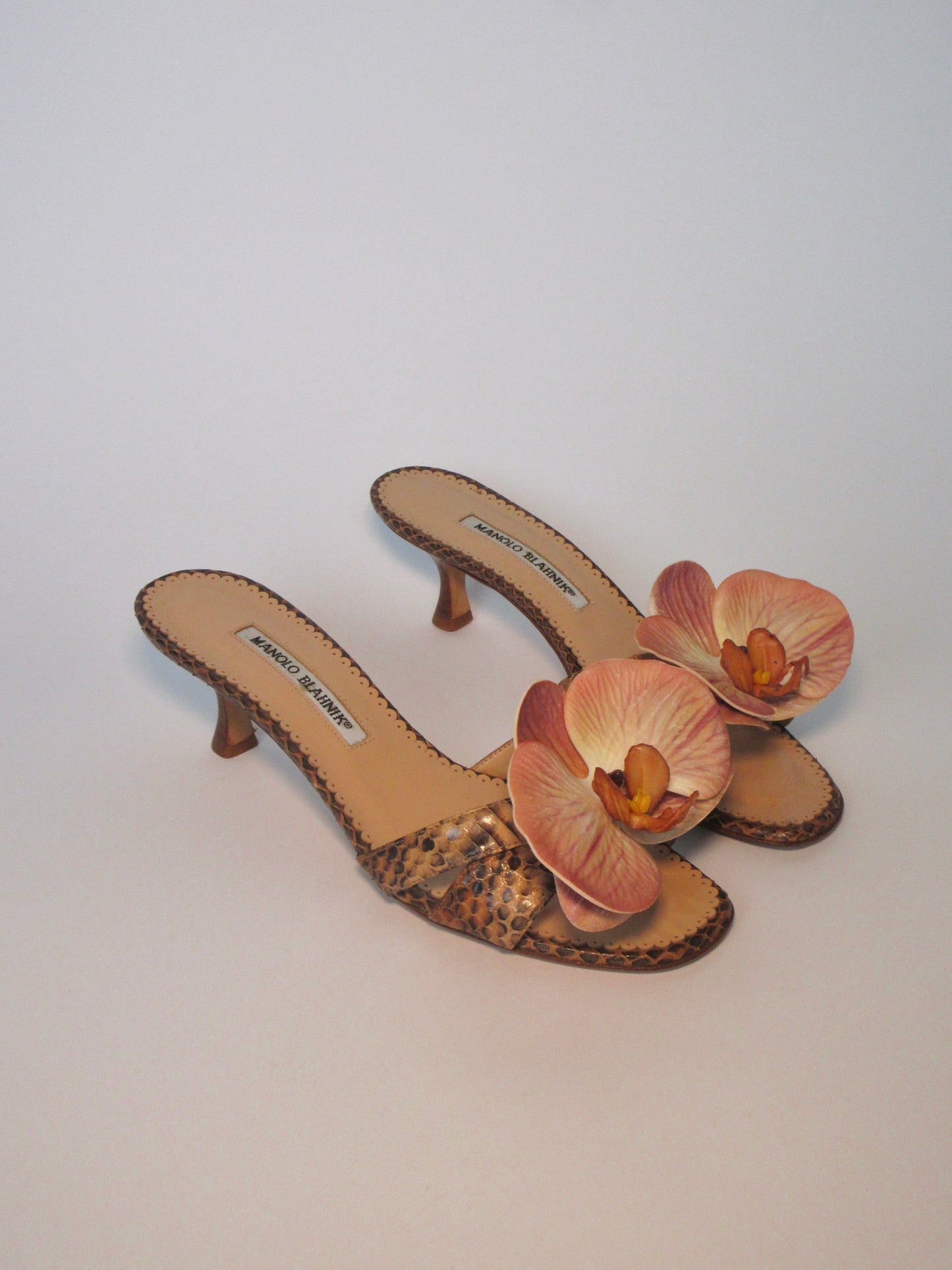 Reworked Upcycled Manolo Blahnik Brown Nude Kitten Heels