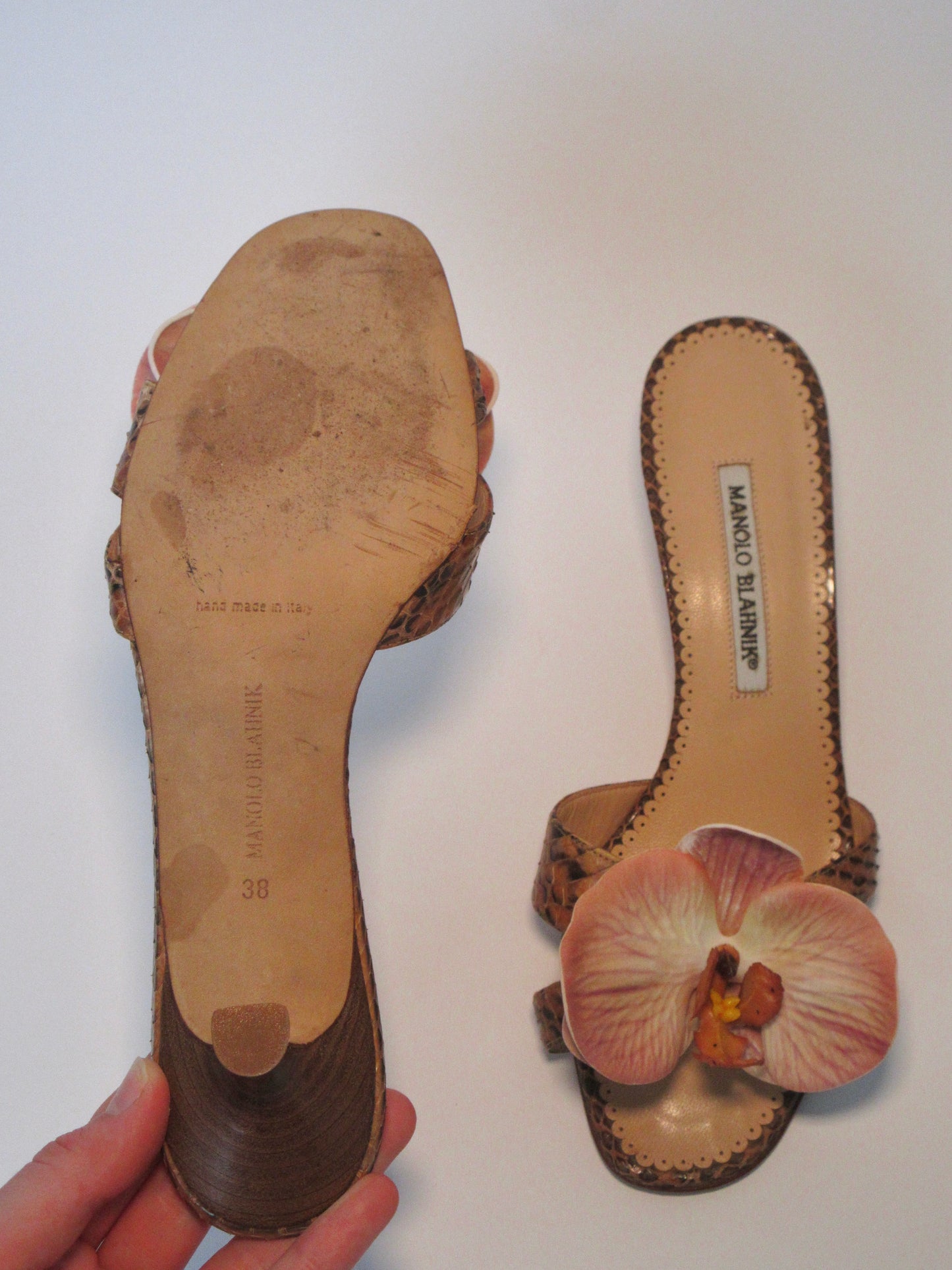 Reworked Upcycled Manolo Blahnik Brown Nude Kitten Heels