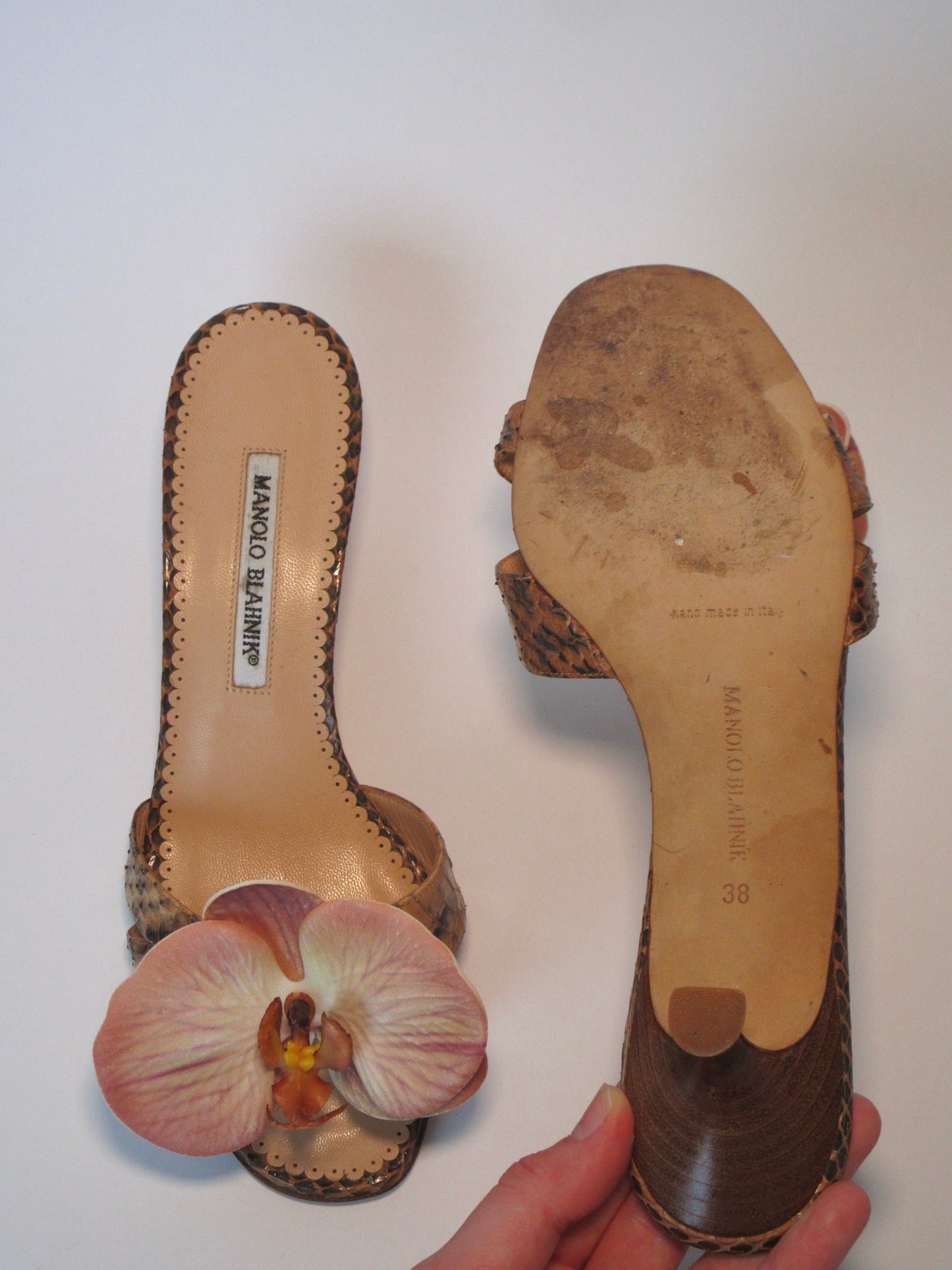 Reworked Upcycled Manolo Blahnik Brown Nude Kitten Heels