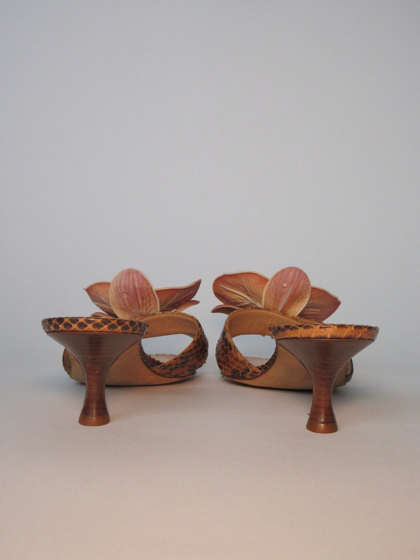 Reworked Upcycled Manolo Blahnik Brown Nude Kitten Heels