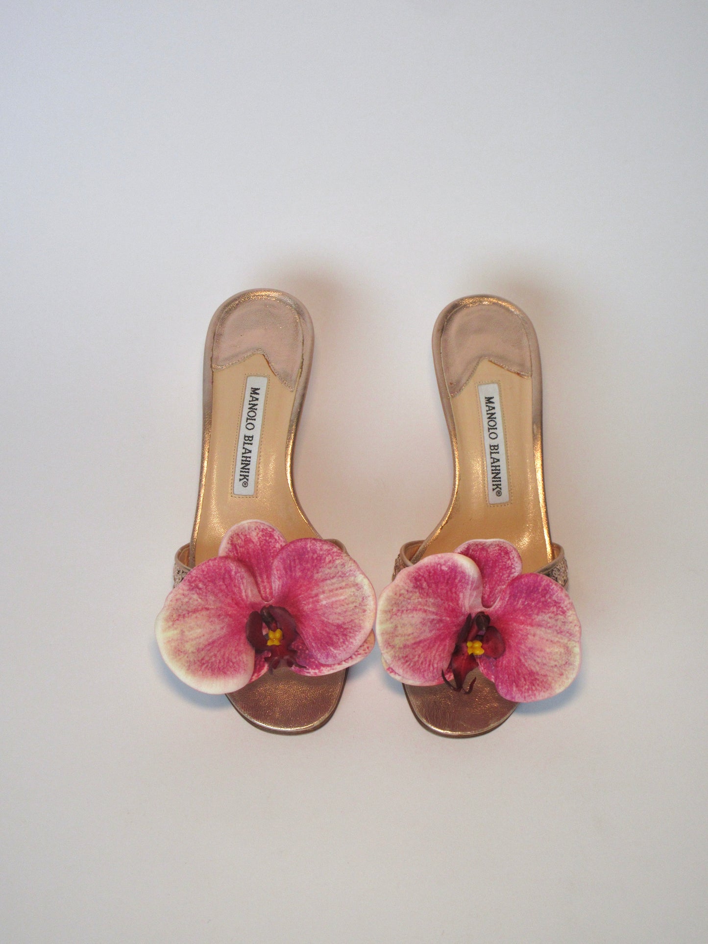 Reworked Upcycled Manolo Balhnik Rose Gold Pink Orchid Heels