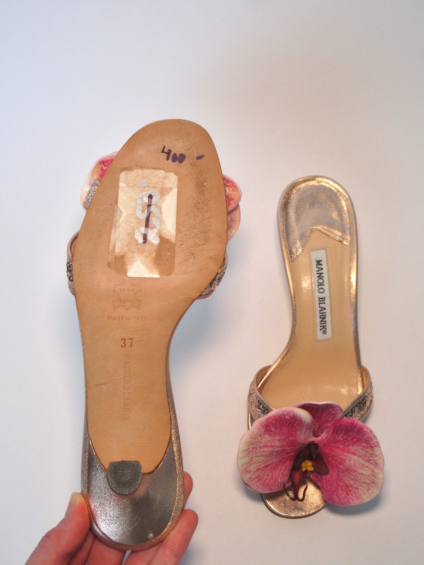 Reworked Upcycled Manolo Balhnik Rose Gold Pink Orchid Heels