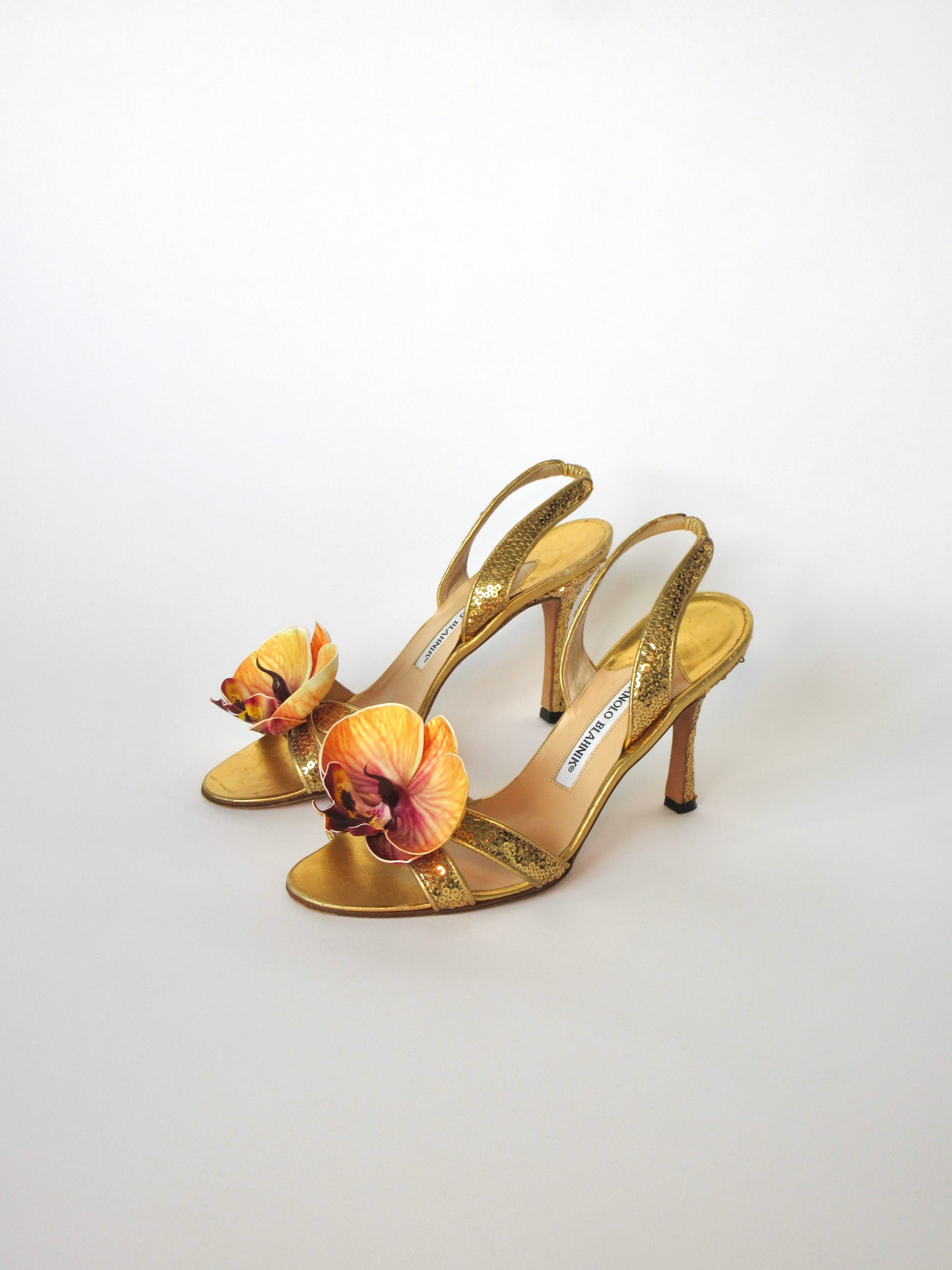 Reworked Upcycled Manolo Blahnik Gold Sequin Heels