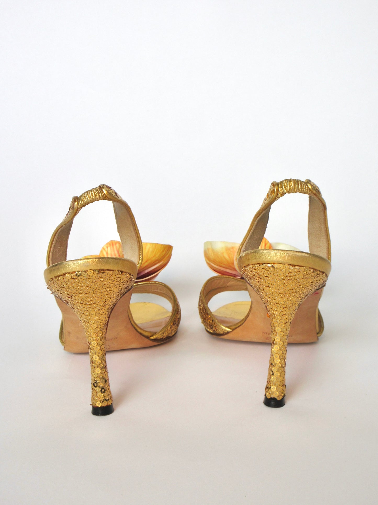 Reworked Upcycled Manolo Blahnik Gold Sequin Heels
