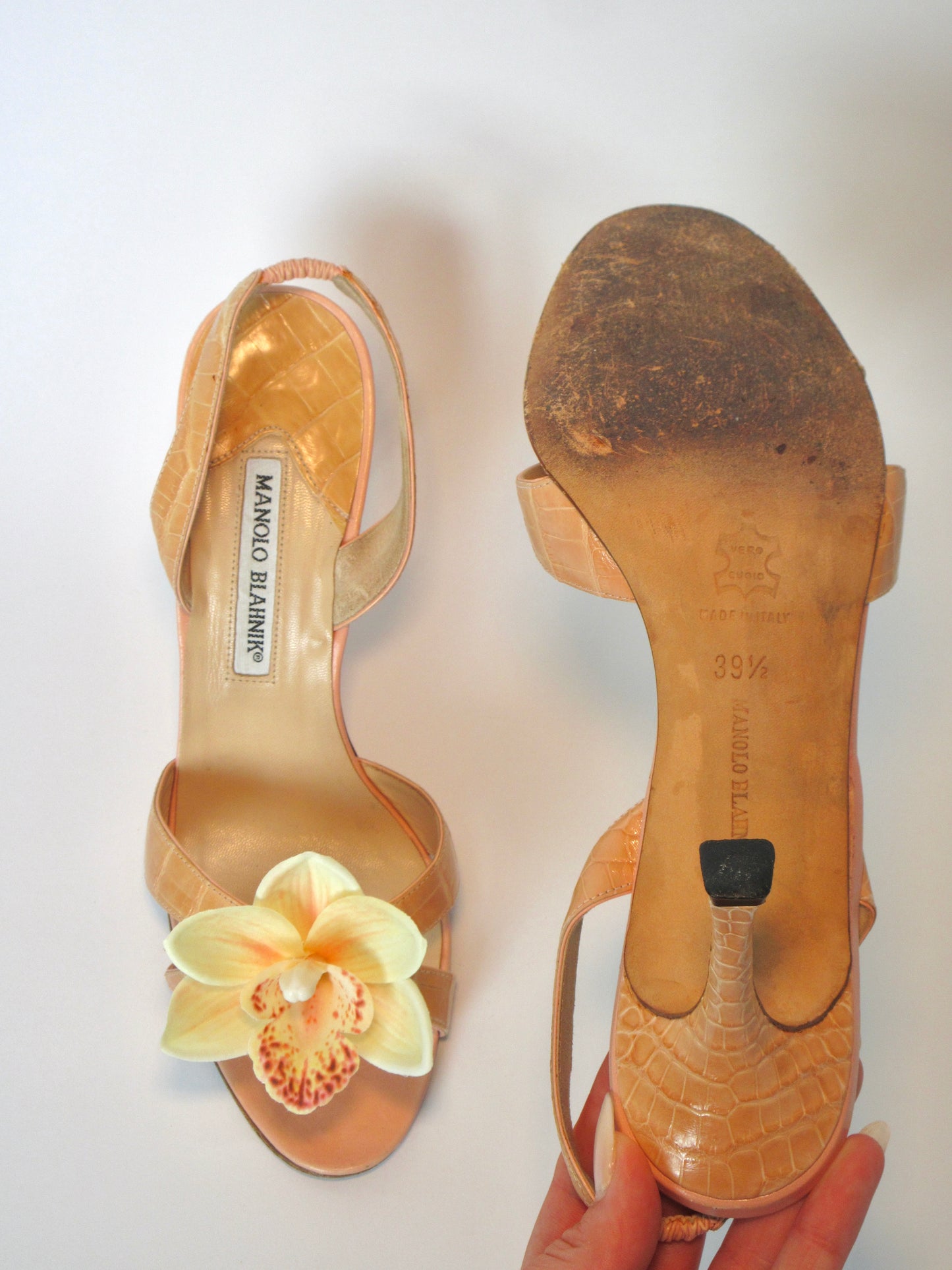 Reworked Upcycled Manolo Blahnik Light Nude Pink Heels