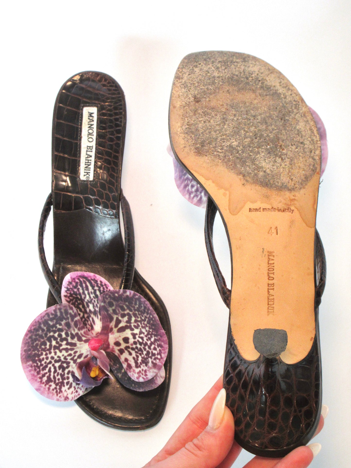 Reworked Upcycled Manolo Blahnik Dark Brown and Purple Kitten Heels