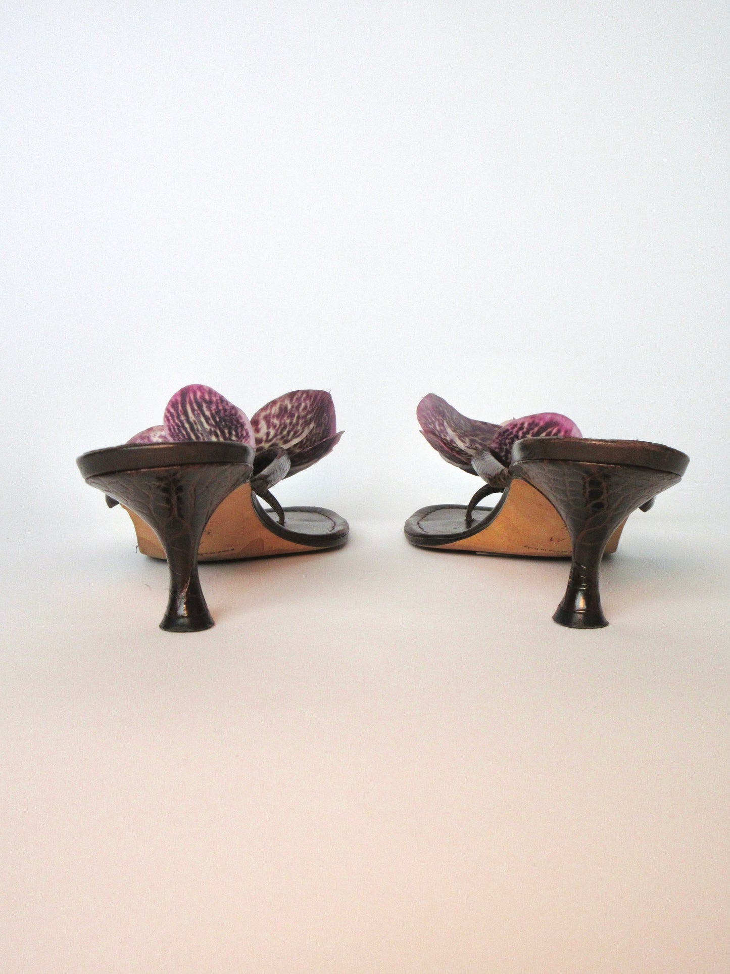 Reworked Upcycled Manolo Blahnik Dark Brown and Purple Kitten Heels