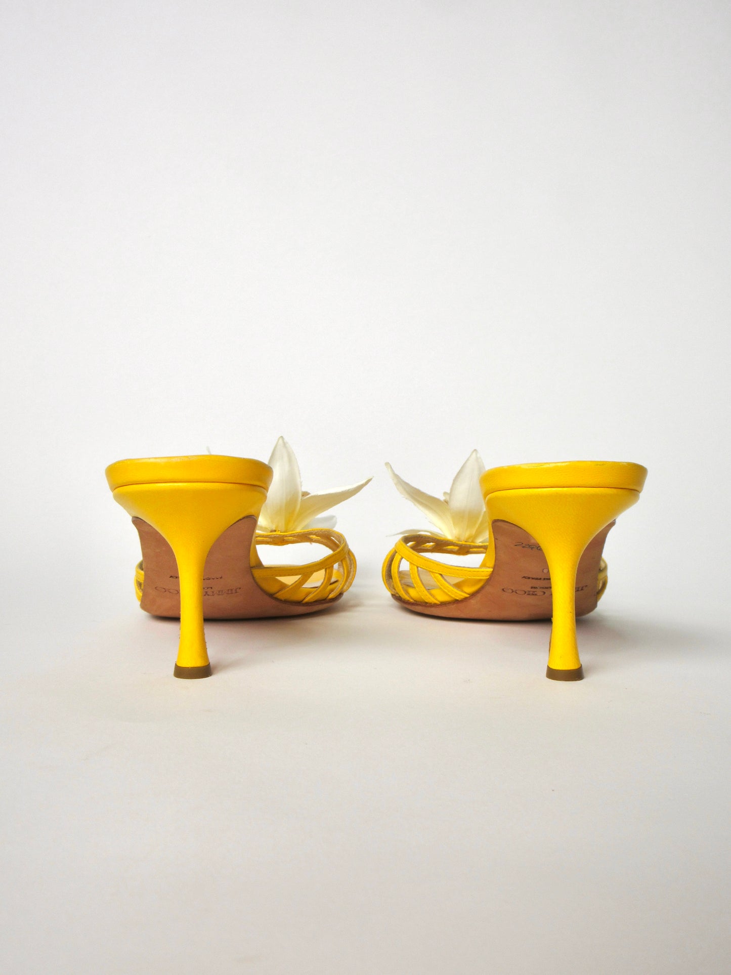 Reworked Upcycled Jimmy Choo Yellow Orchid Kitten Heels