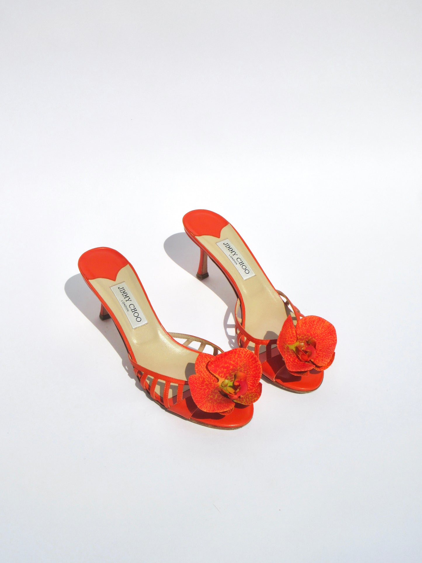 Reworked Upcycled Jimmy Choo Orange Orchid Kitten Heels