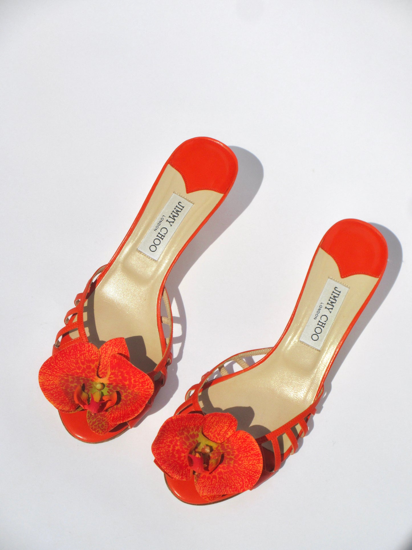 Reworked Upcycled Jimmy Choo Orange Orchid Kitten Heels