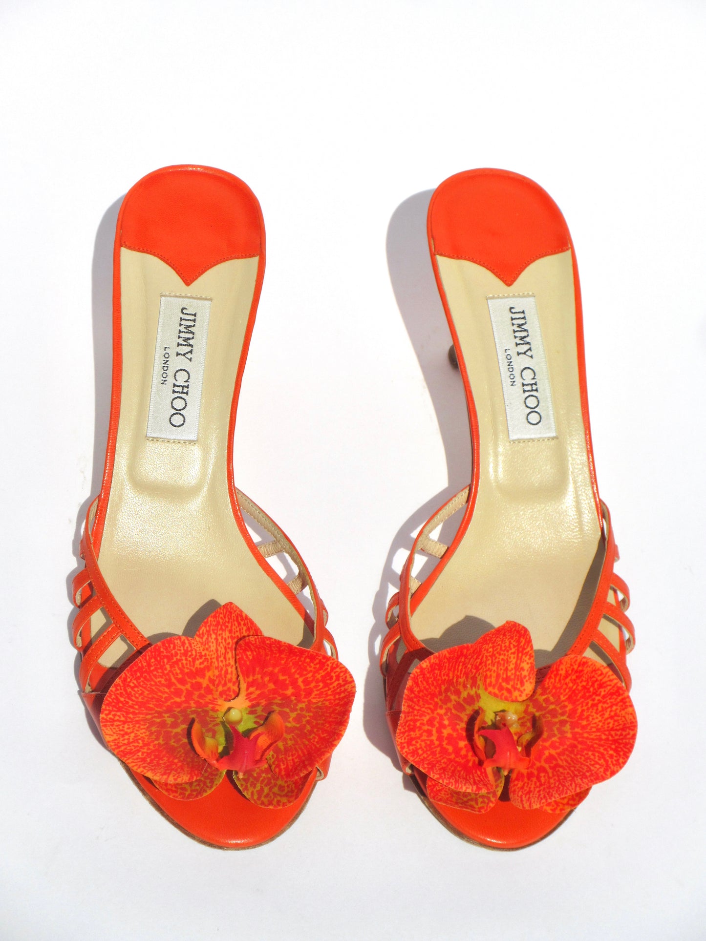 Reworked Upcycled Jimmy Choo Orange Orchid Kitten Heels