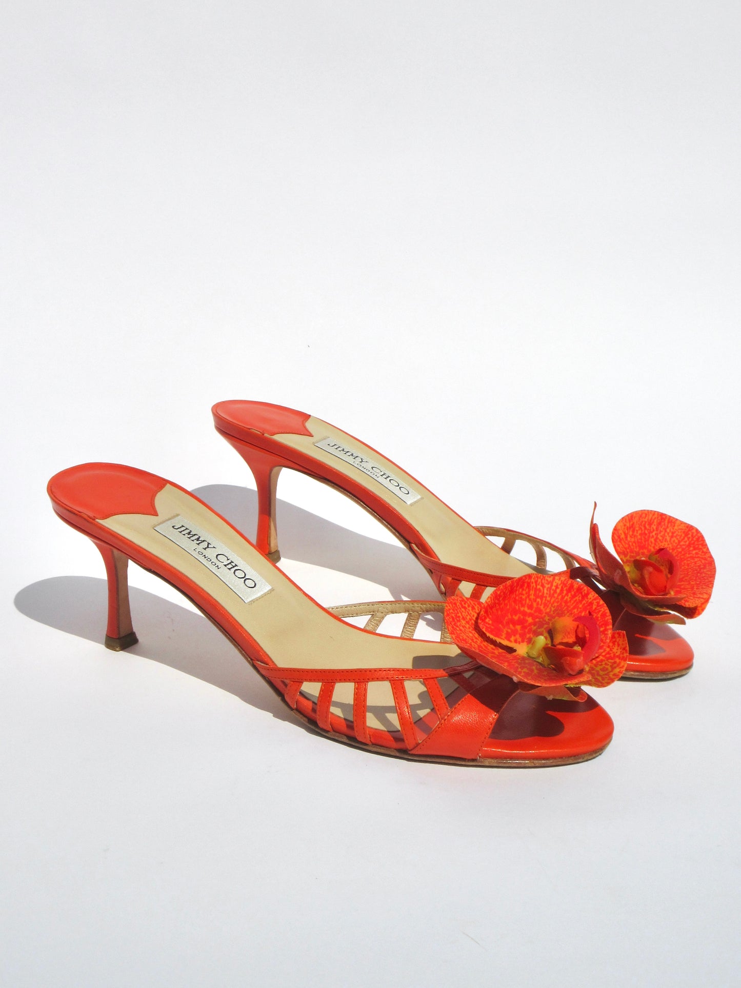 Reworked Upcycled Jimmy Choo Orange Orchid Kitten Heels