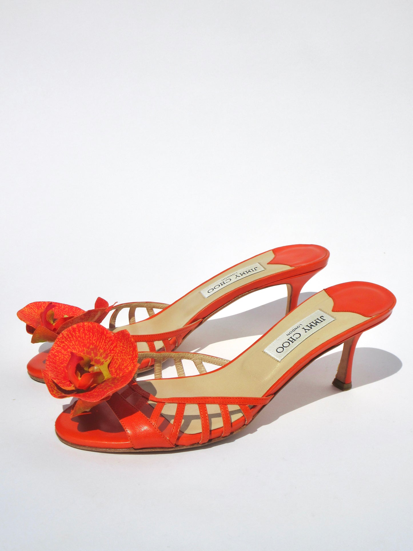 Reworked Upcycled Jimmy Choo Orange Orchid Kitten Heels