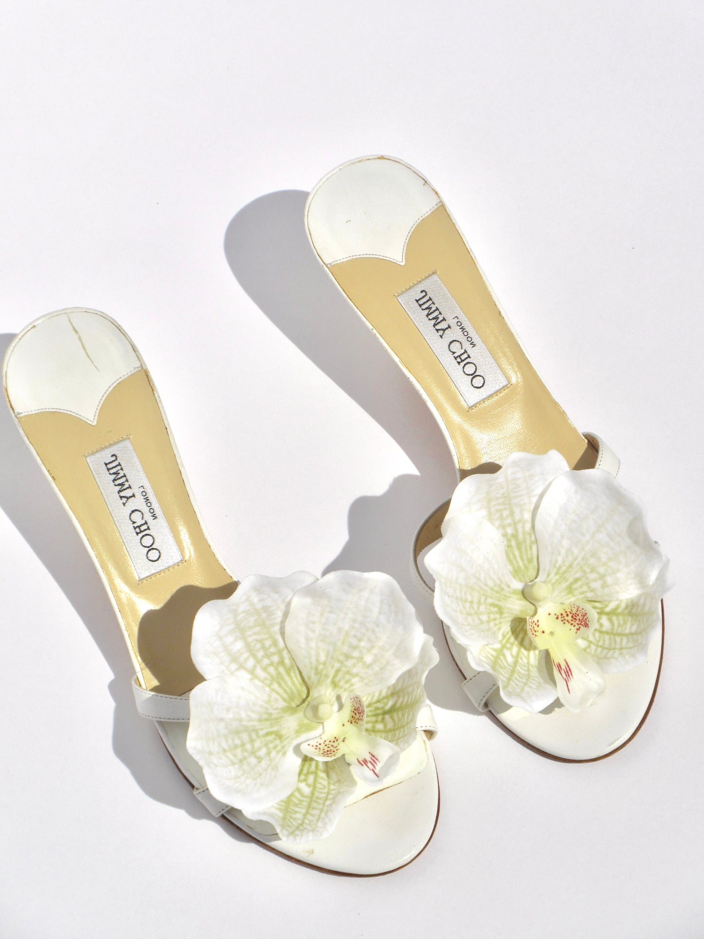 Reworked Upcycled Jimmy Choo White Orchid Kitten Heels