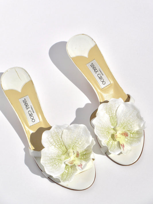 Reworked Upcycled Jimmy Choo White Orchid Kitten Heels