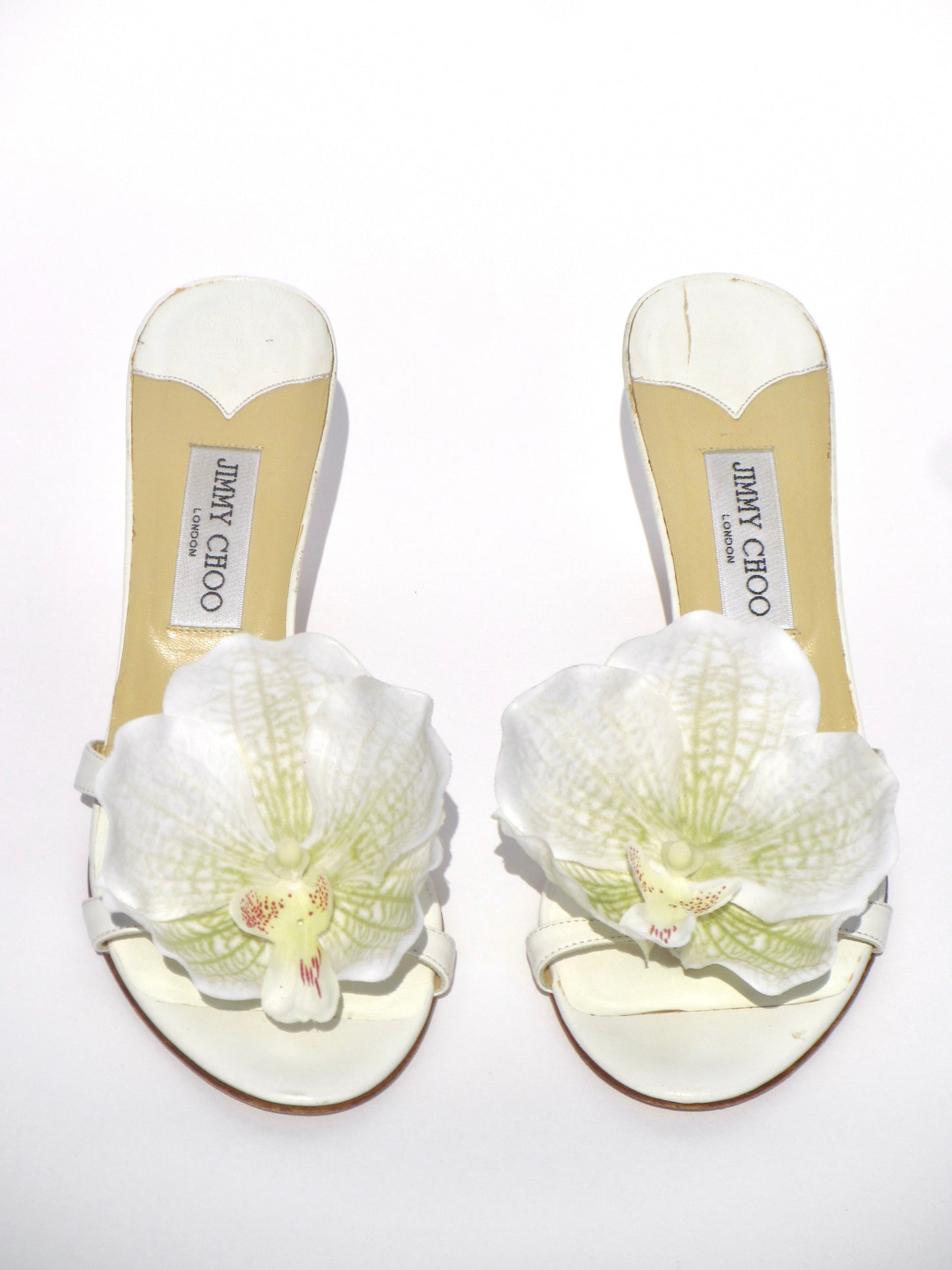 Reworked Upcycled Jimmy Choo White Orchid Kitten Heels