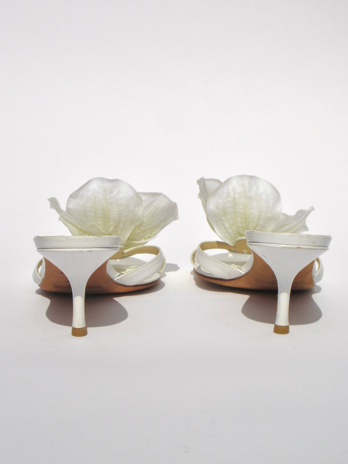 Reworked Upcycled Jimmy Choo White Orchid Kitten Heels