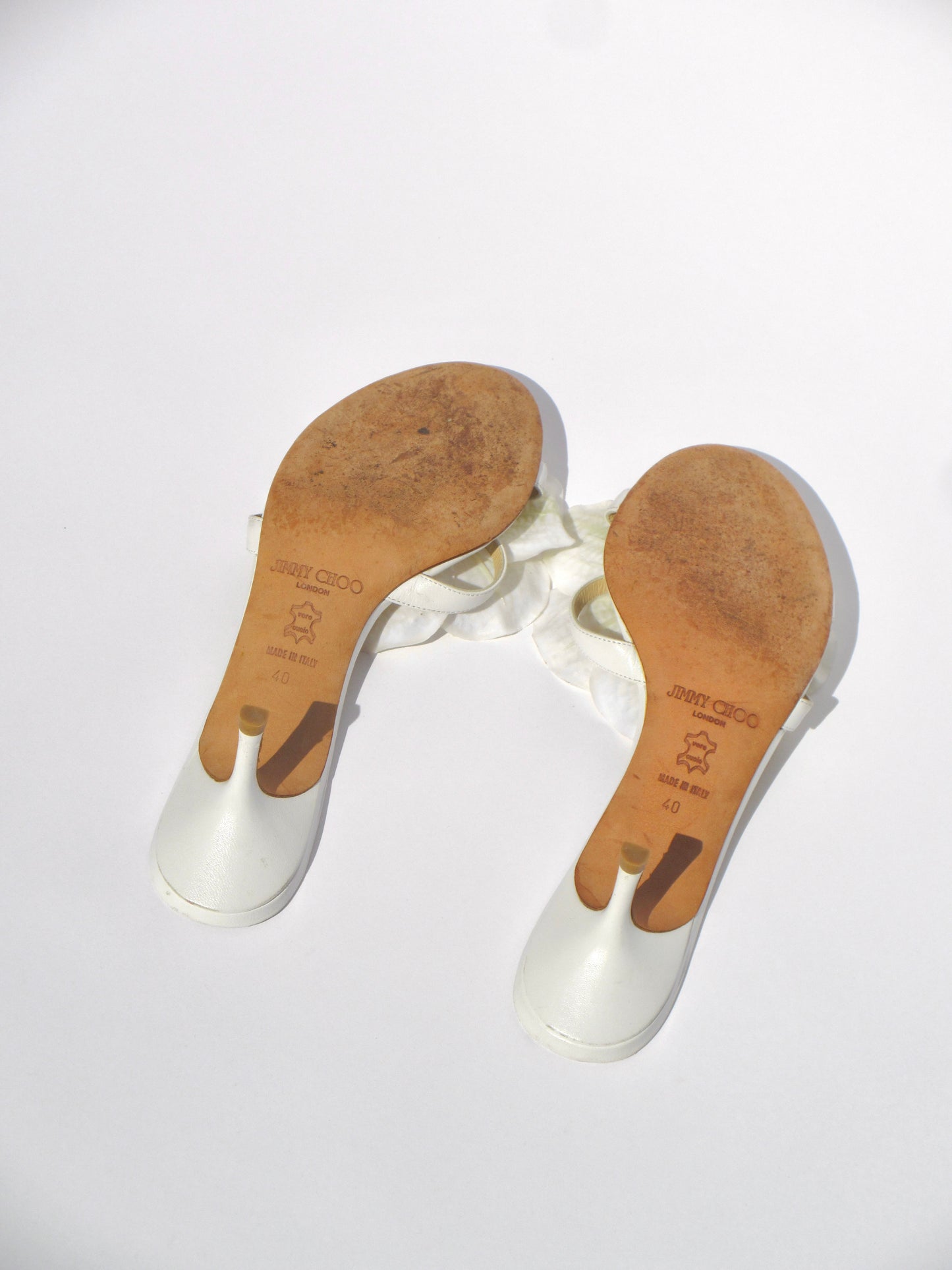Reworked Upcycled Jimmy Choo White Orchid Kitten Heels