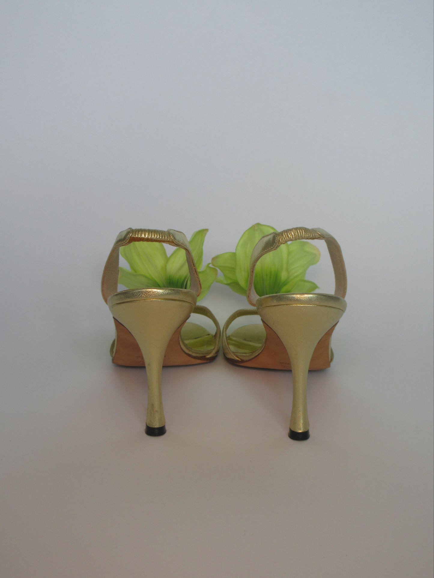 Reworked Upcycled Manolo Blahnik Gold Orchid Heels