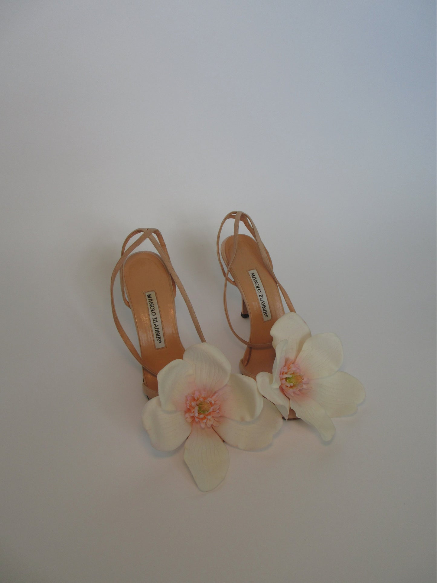 Reworked Upcycled Manolo Blahnik Nude Flower Heels