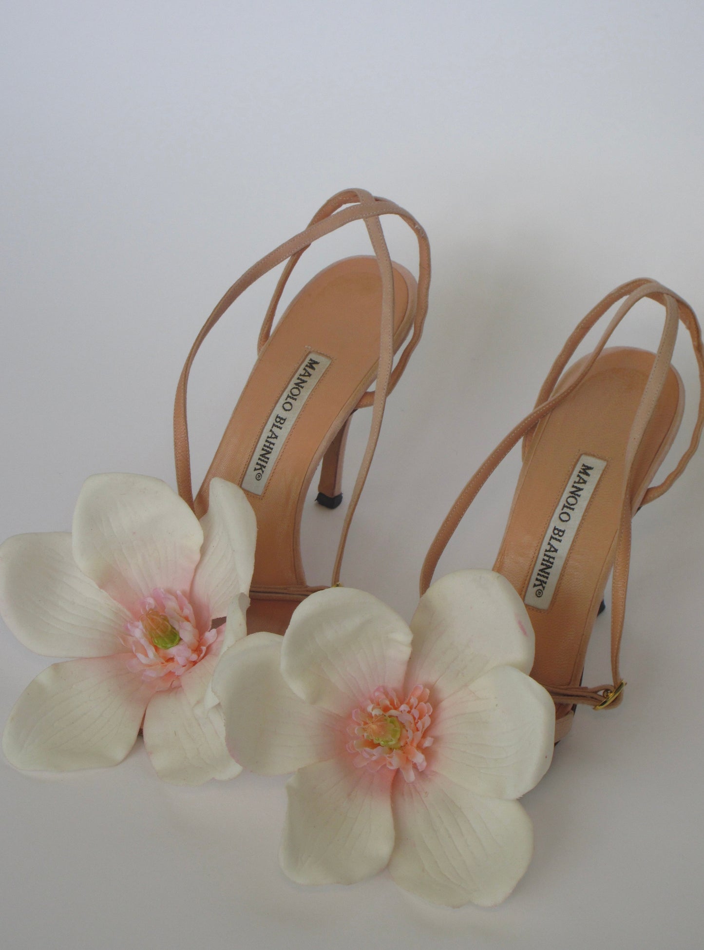 Reworked Upcycled Manolo Blahnik Nude Flower Heels