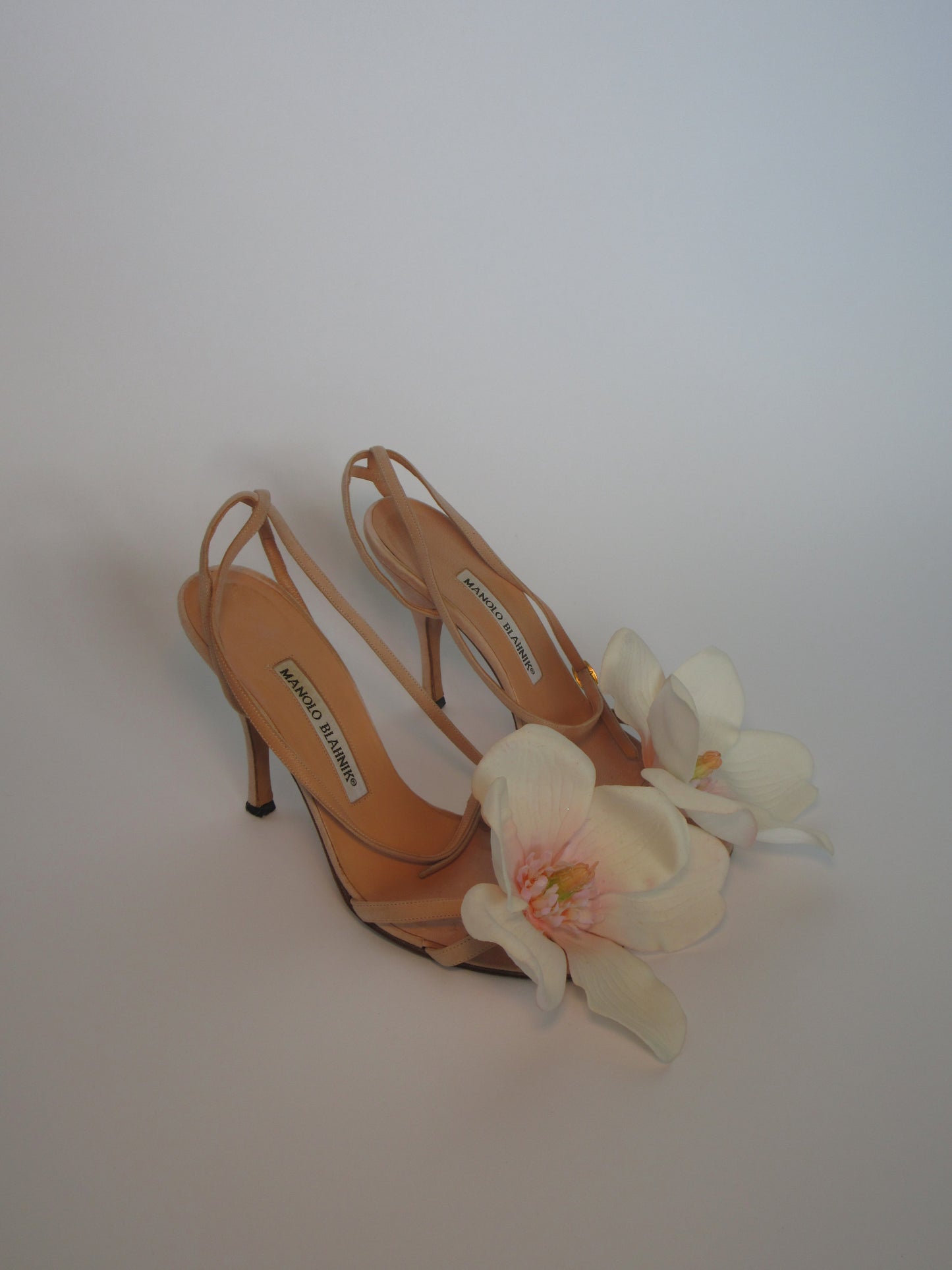 Reworked Upcycled Manolo Blahnik Nude Flower Heels