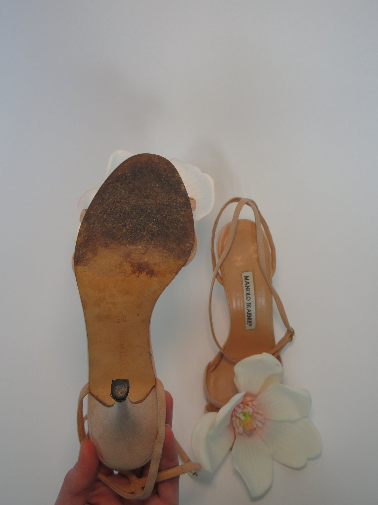 Reworked Upcycled Manolo Blahnik Nude Flower Heels