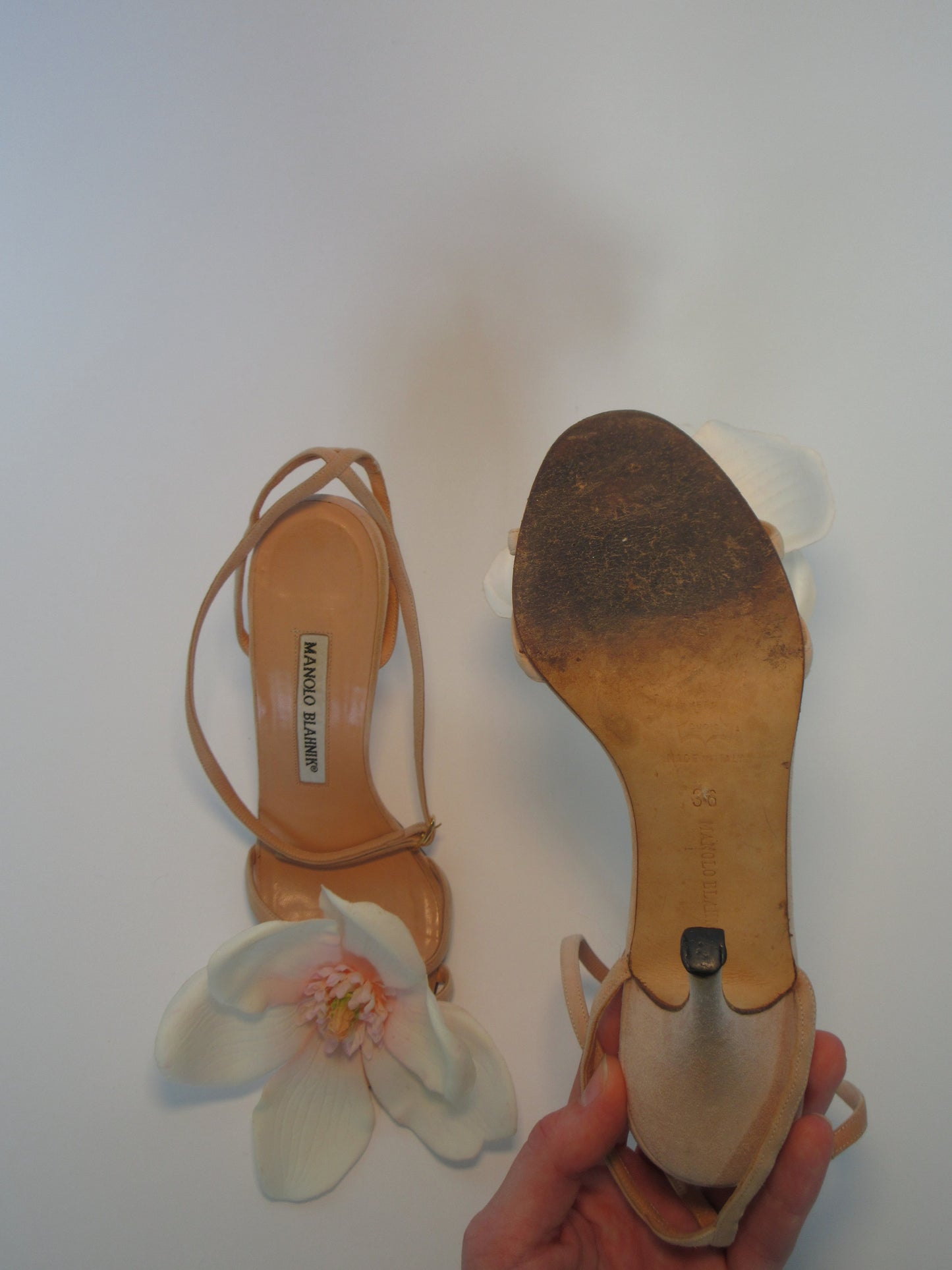 Reworked Upcycled Manolo Blahnik Nude Flower Heels