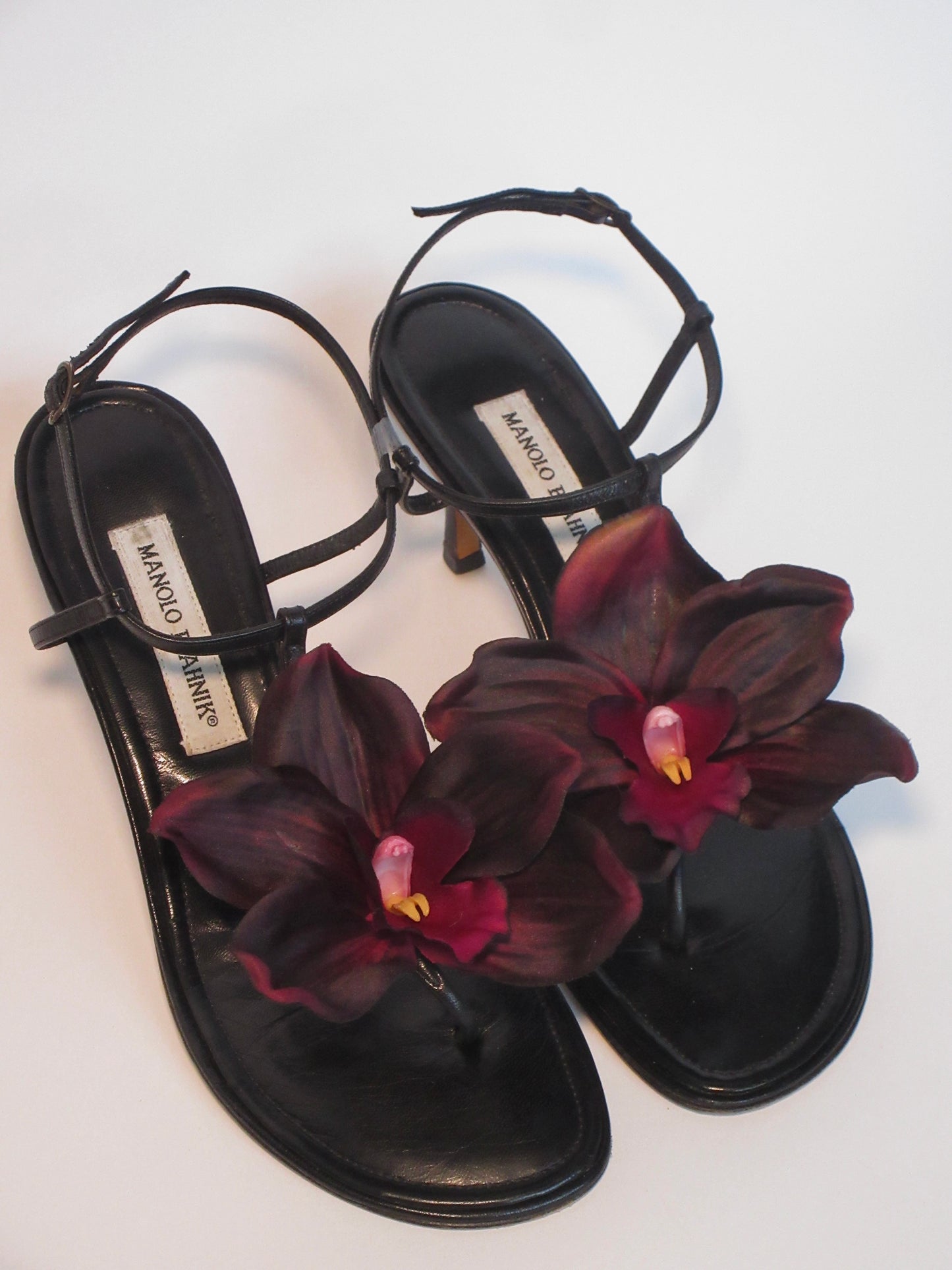 Reworked Upcycled Manolo Blahnik Black Orchid Heels