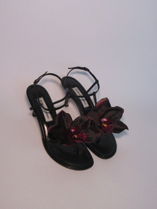 Reworked Upcycled Manolo Blahnik Black Orchid Heels