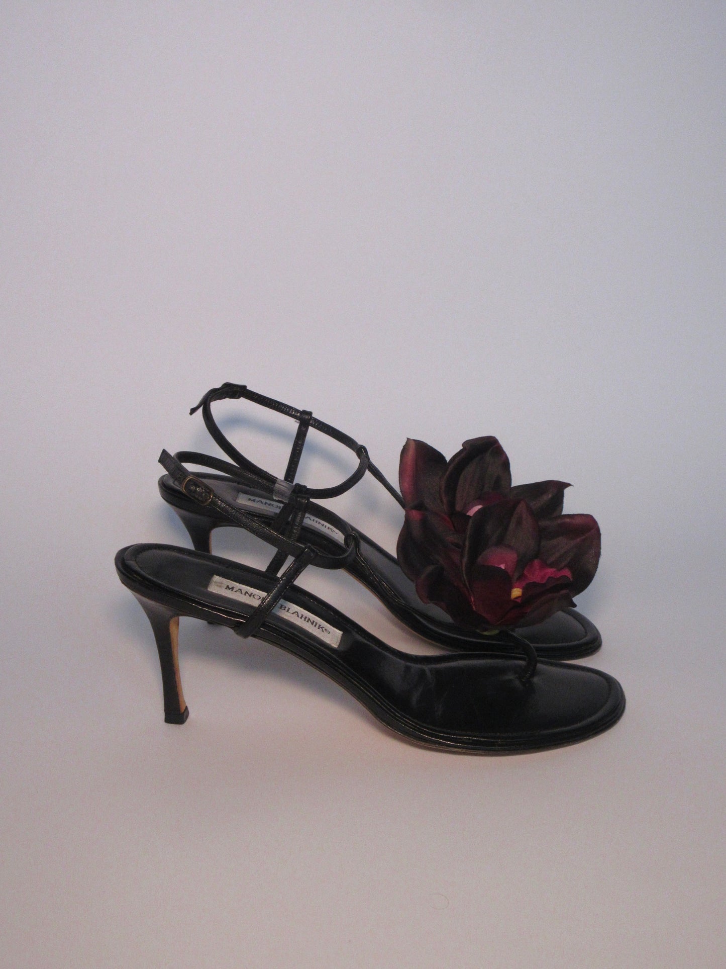 Reworked Upcycled Manolo Blahnik Black Orchid Heels