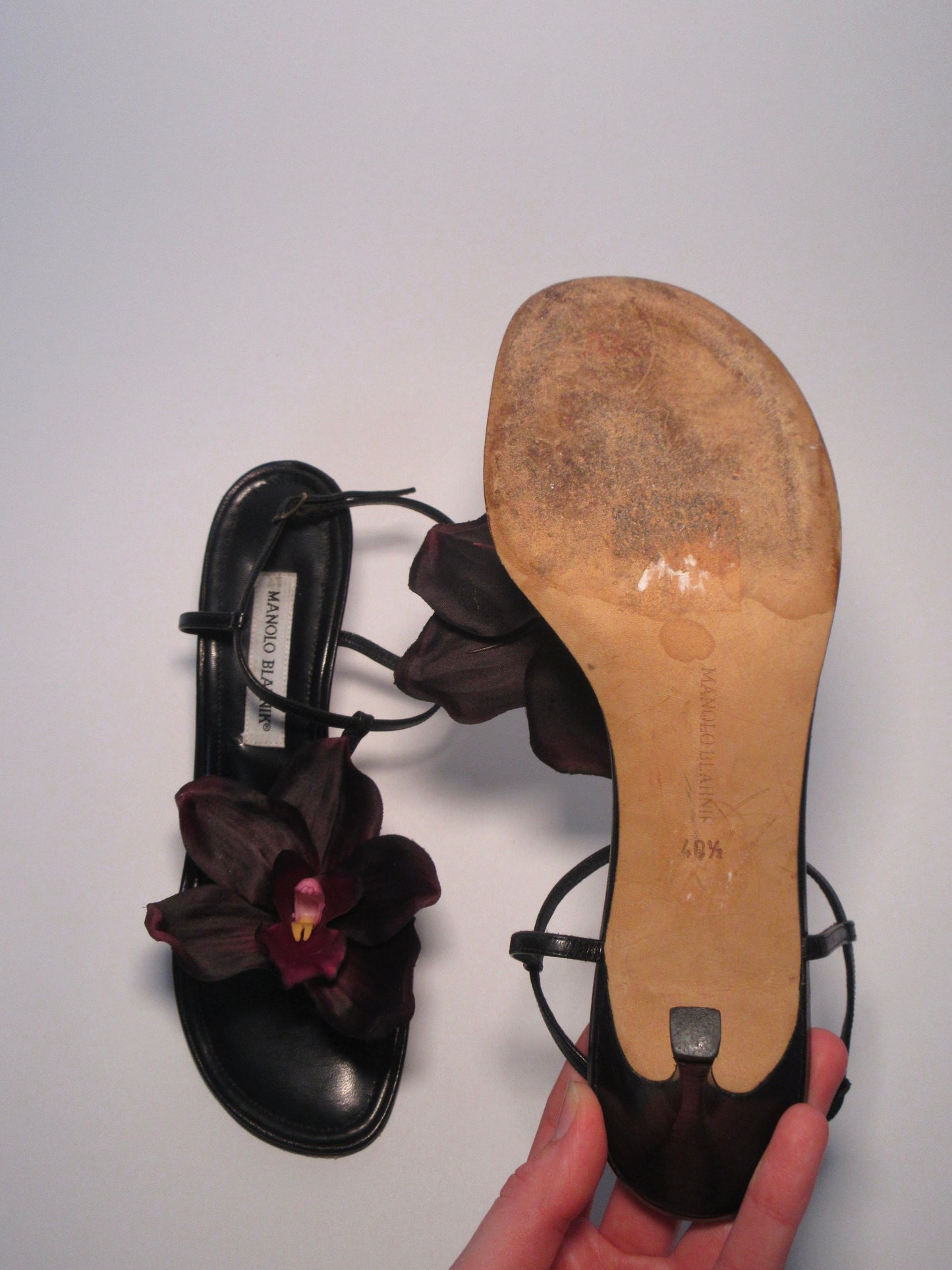 Reworked Upcycled Manolo Blahnik Black Orchid Heels