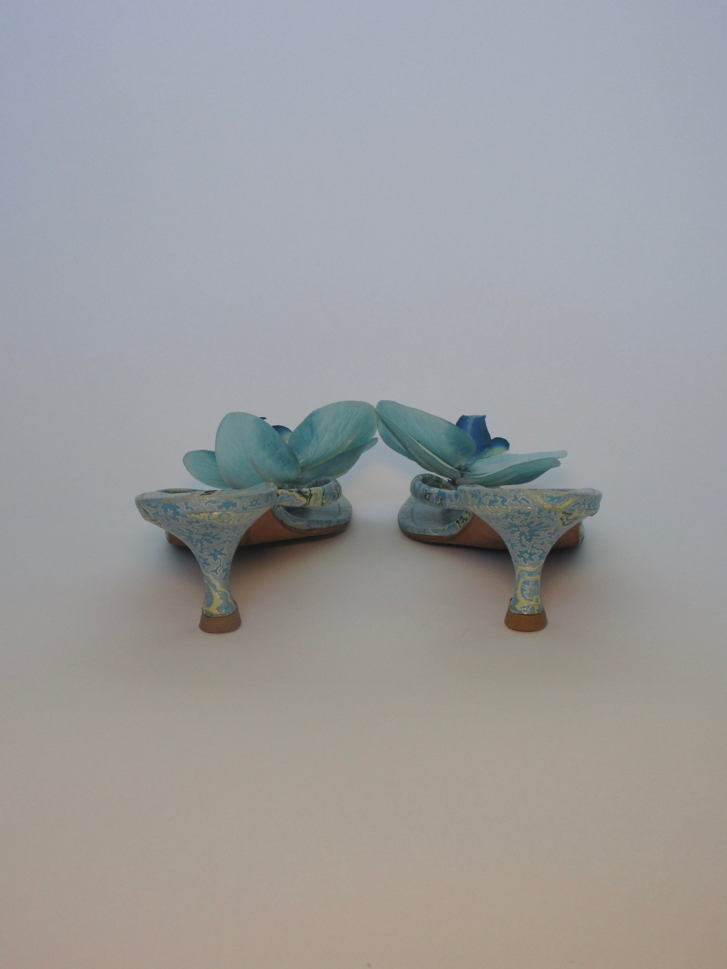 Reworked Upcycled Manolo Blahnik Blue Orchid Kitten Heels